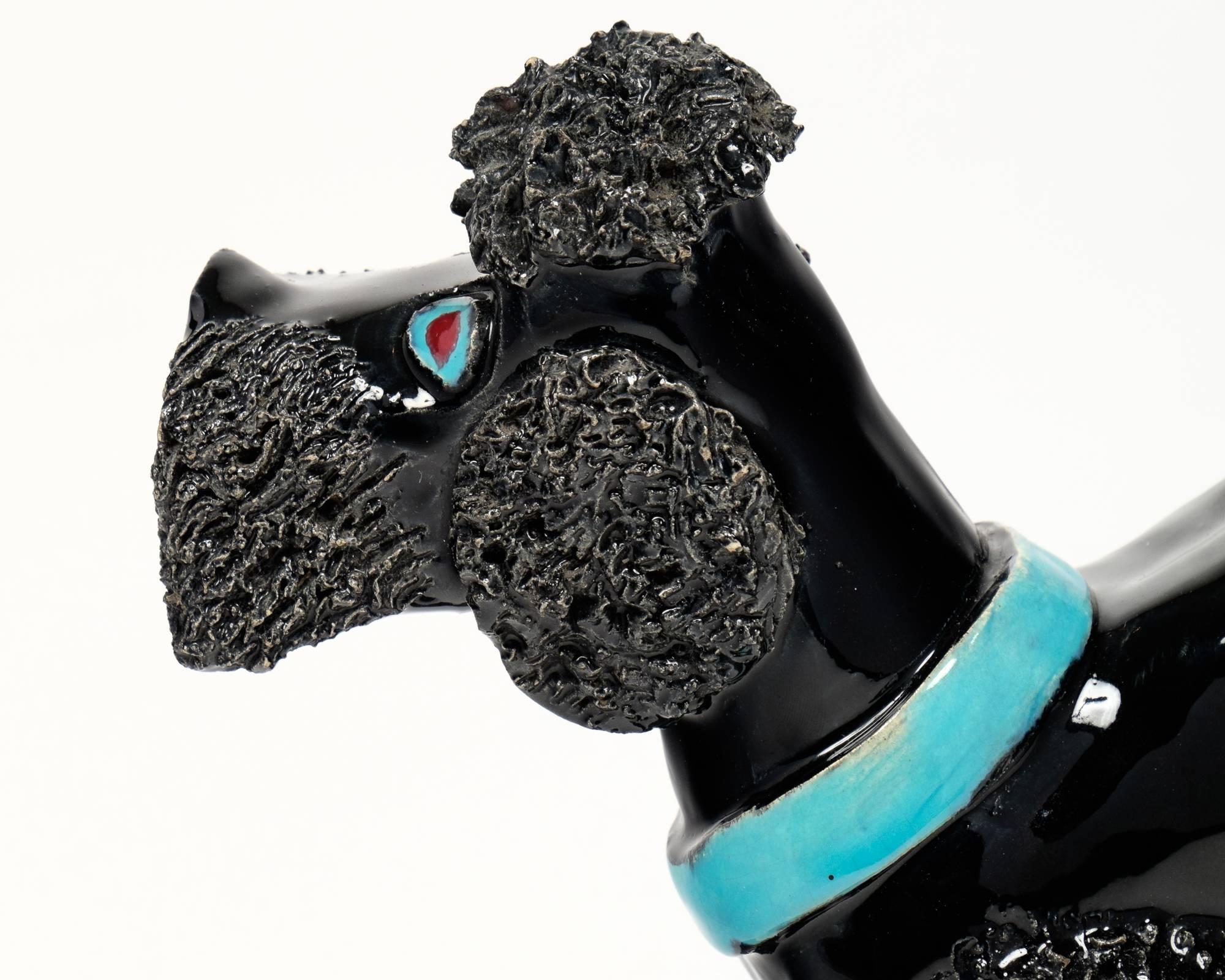 Glazed French Art Deco Black Poodle Ceramic Sculpture