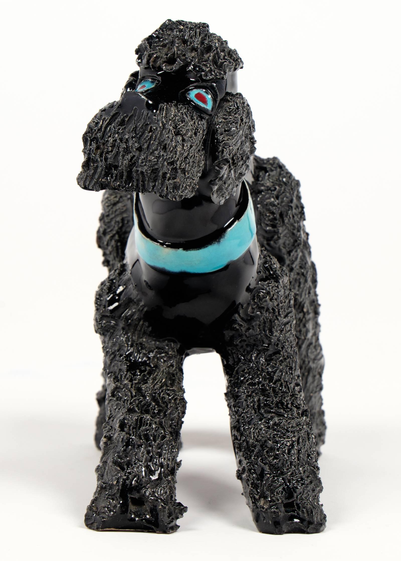 French Art Deco Black Poodle Ceramic Sculpture In Good Condition In Austin, TX