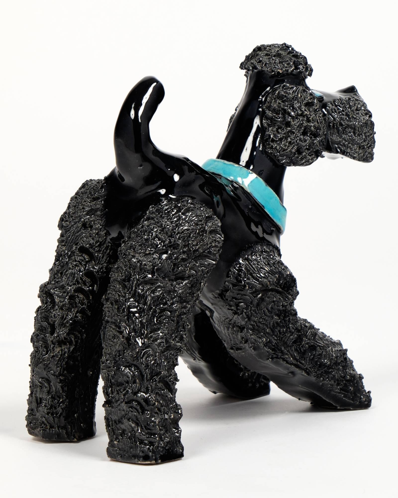 French Art Deco Black Poodle Ceramic Sculpture 3