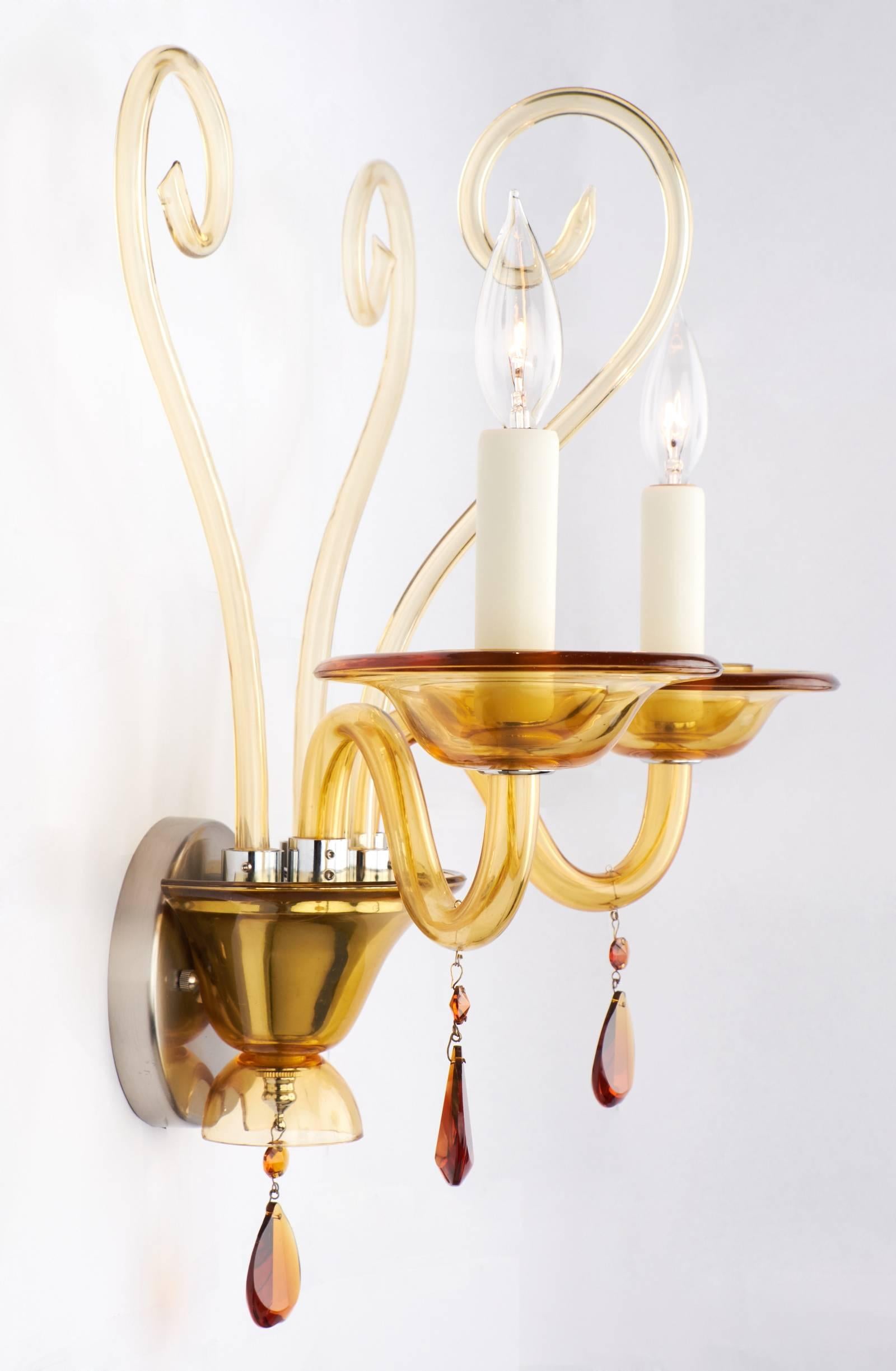 Art Deco Murano Amber Glass Wall Sconce For Sale