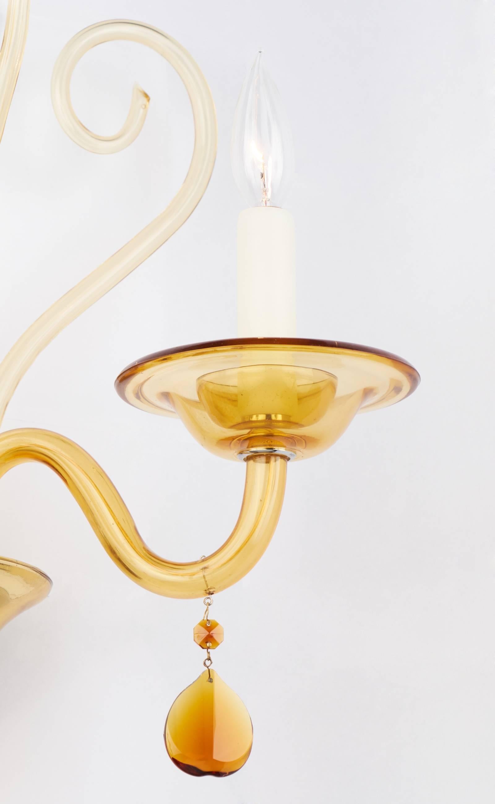 Italian Murano Amber Glass Wall Sconce For Sale