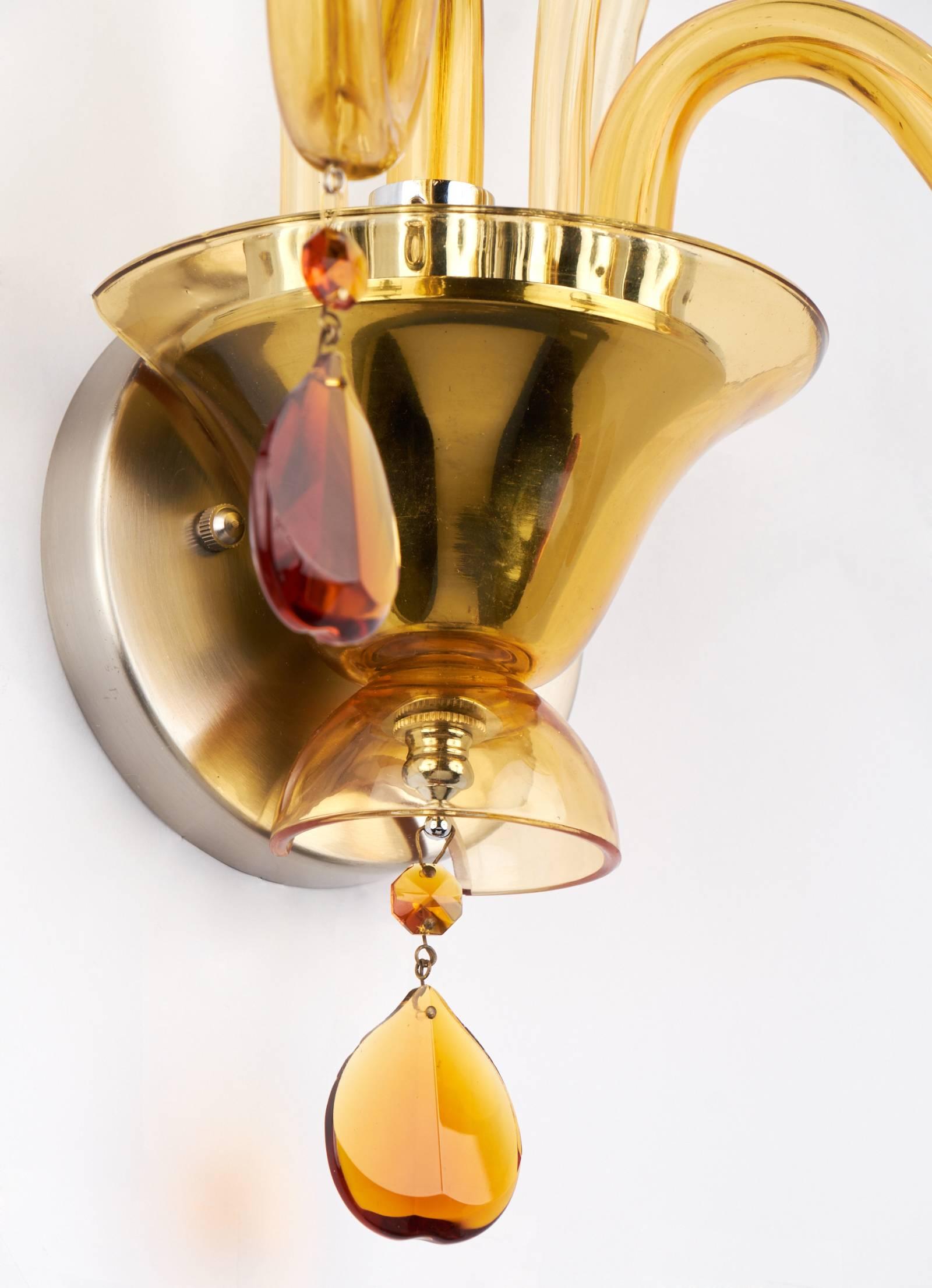 Murano Glass Murano Amber Glass Wall Sconce For Sale