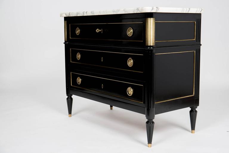 Louis XVI Style Ebonized French Chest of Drawers with White Marble Top at  1stDibs | black dresser with marble top, marble top chest of drawers, black  dresser with white marble top