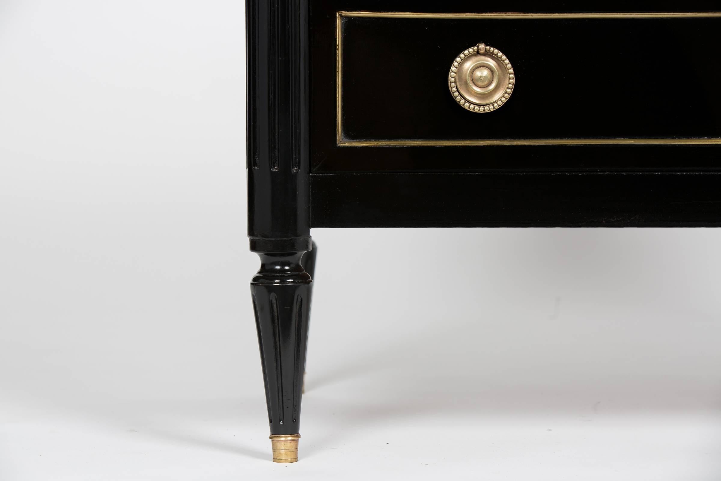 Louis XVI Style Ebonized French Chest of Drawers with White Marble Top 1