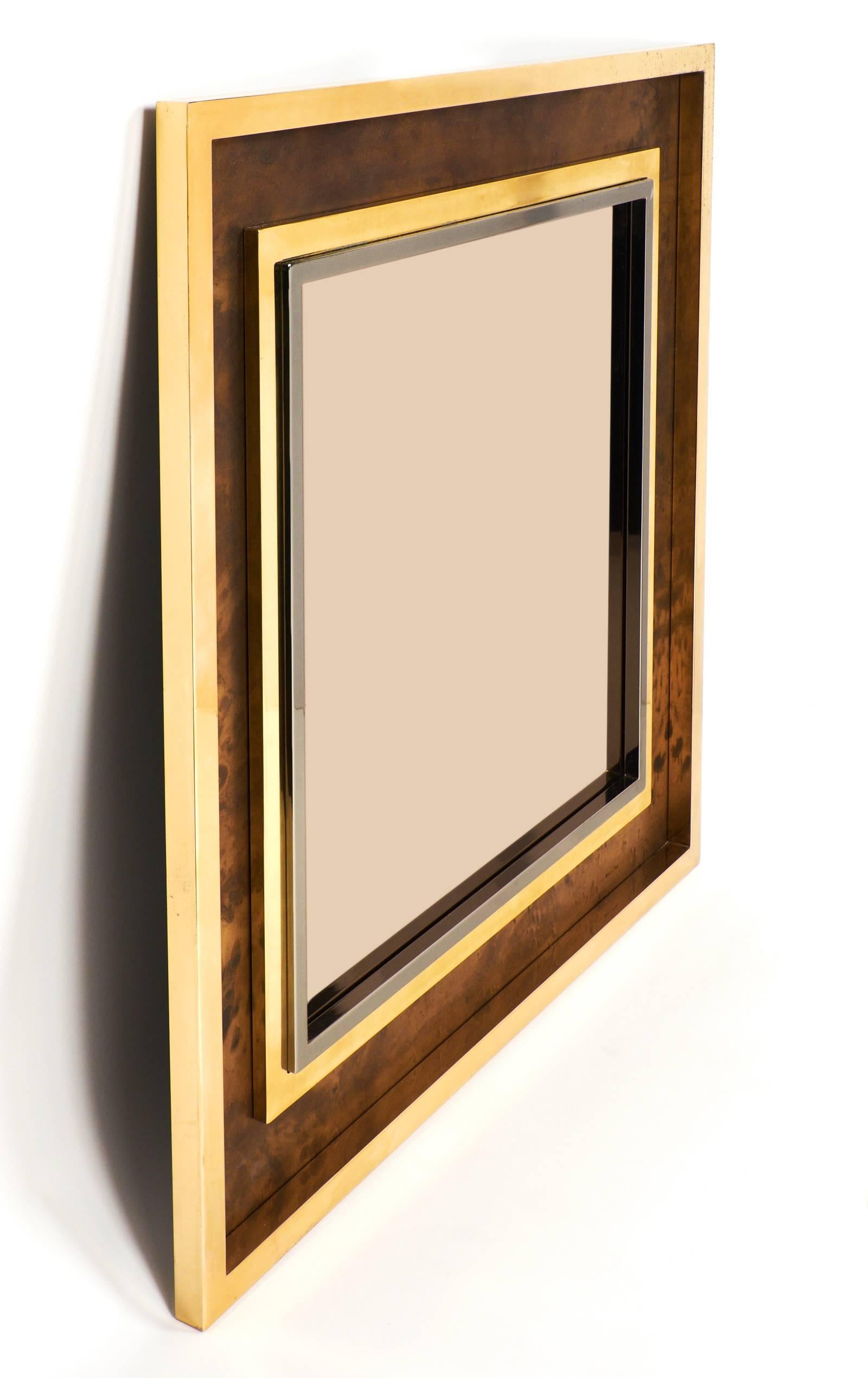 Mid-Century Modern French Mid-Century Patinated Brass and Gilt Brass Mirror