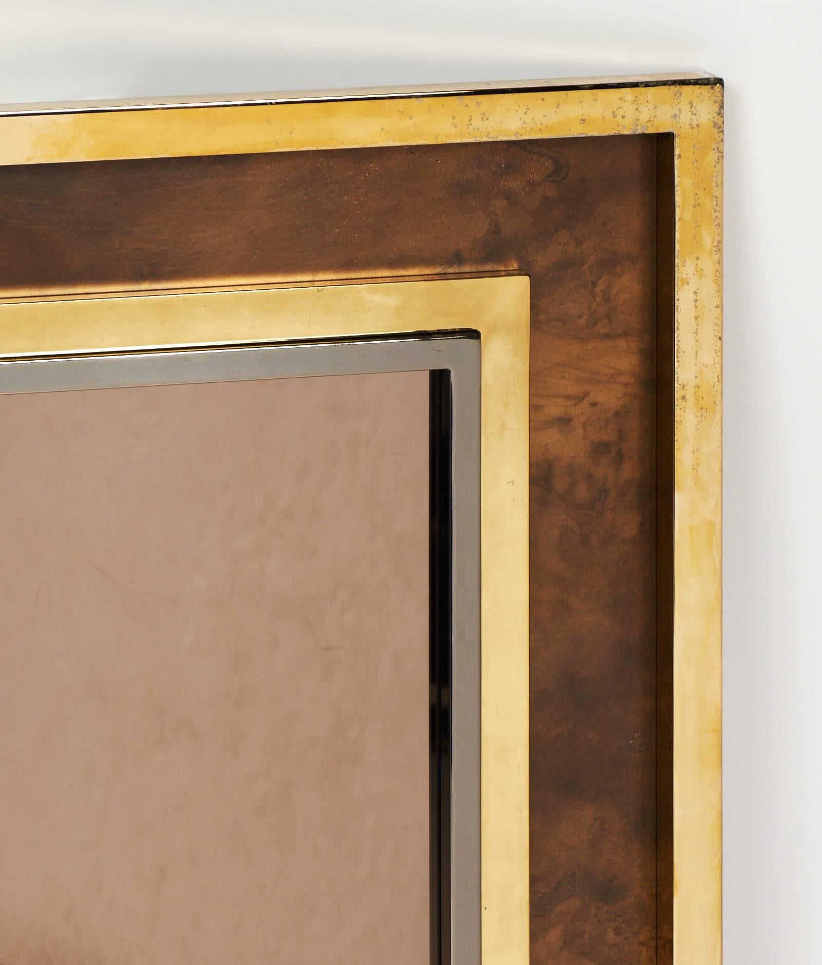20th Century French Mid-Century Patinated Brass and Gilt Brass Mirror