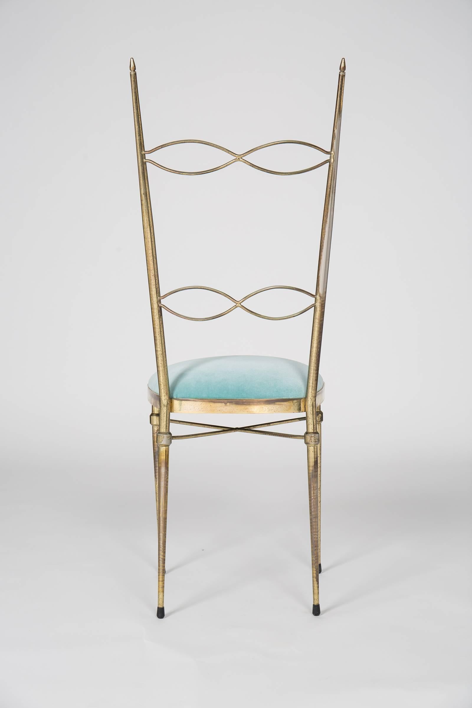 Brass Set of Six Italian Chiavari Dining Chairs
