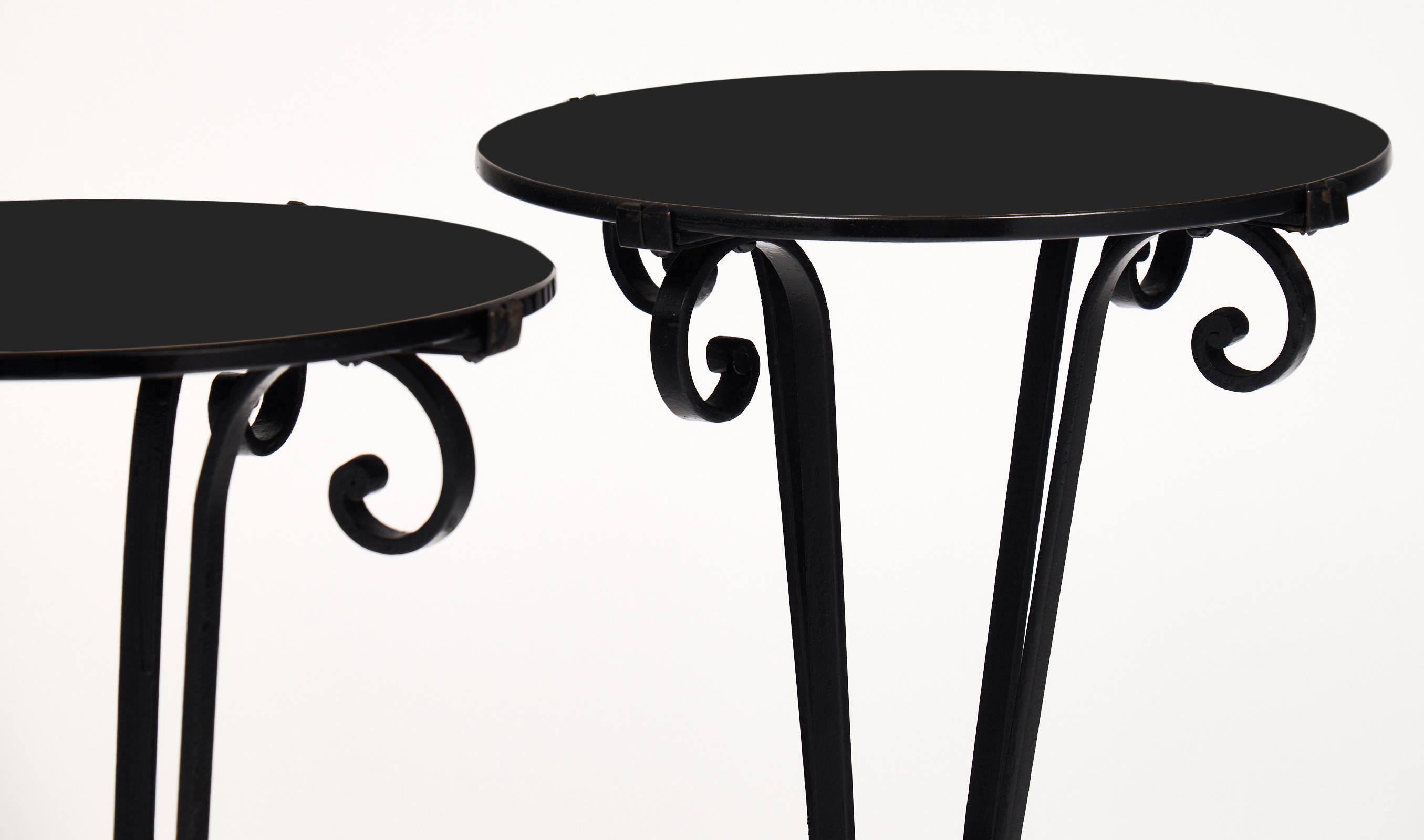 Hammered Vintage French Forged Iron and Side Tables in the Manner of Poillerat