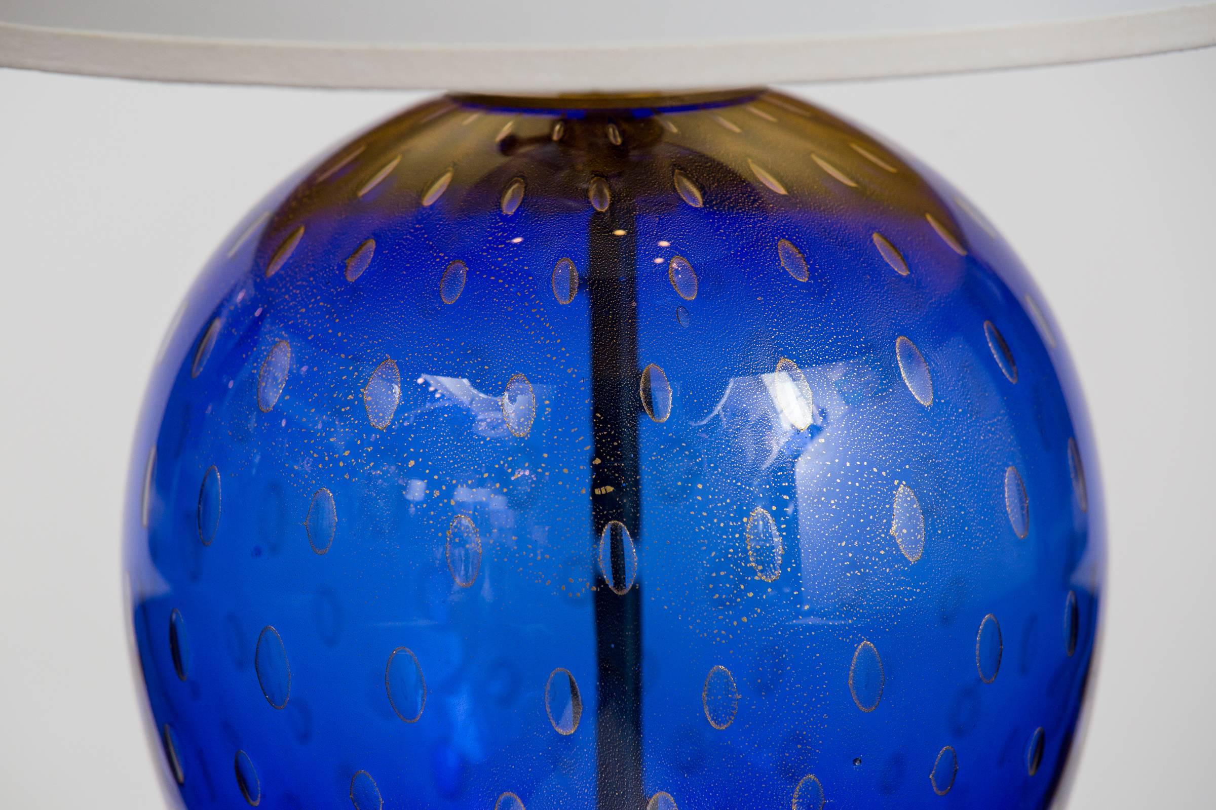 Murano Glass Blue Veronese Lamp Lucite Base In Excellent Condition In Austin, TX