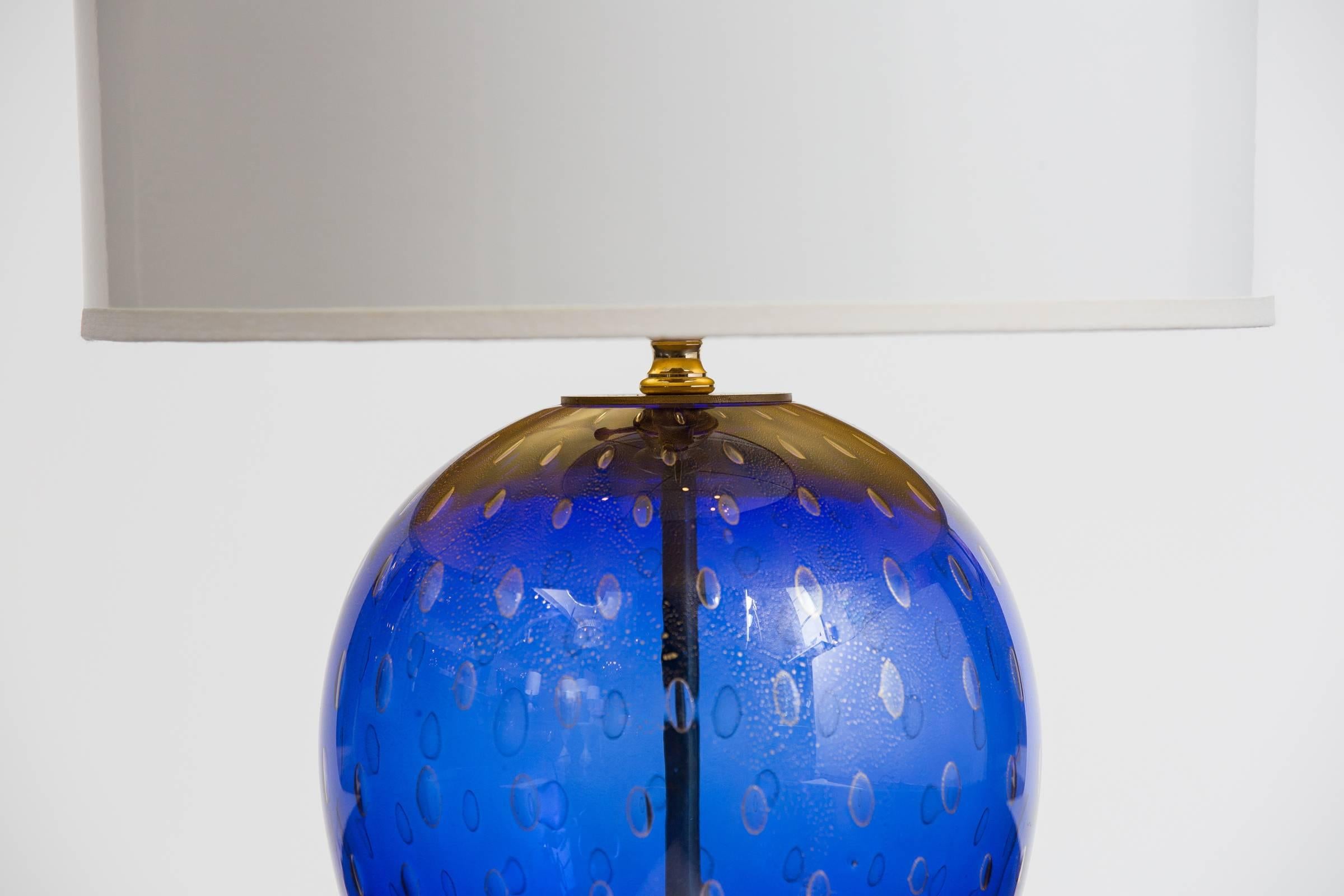 Mid-Century Modern Murano Glass Blue Veronese Lamp Lucite Base