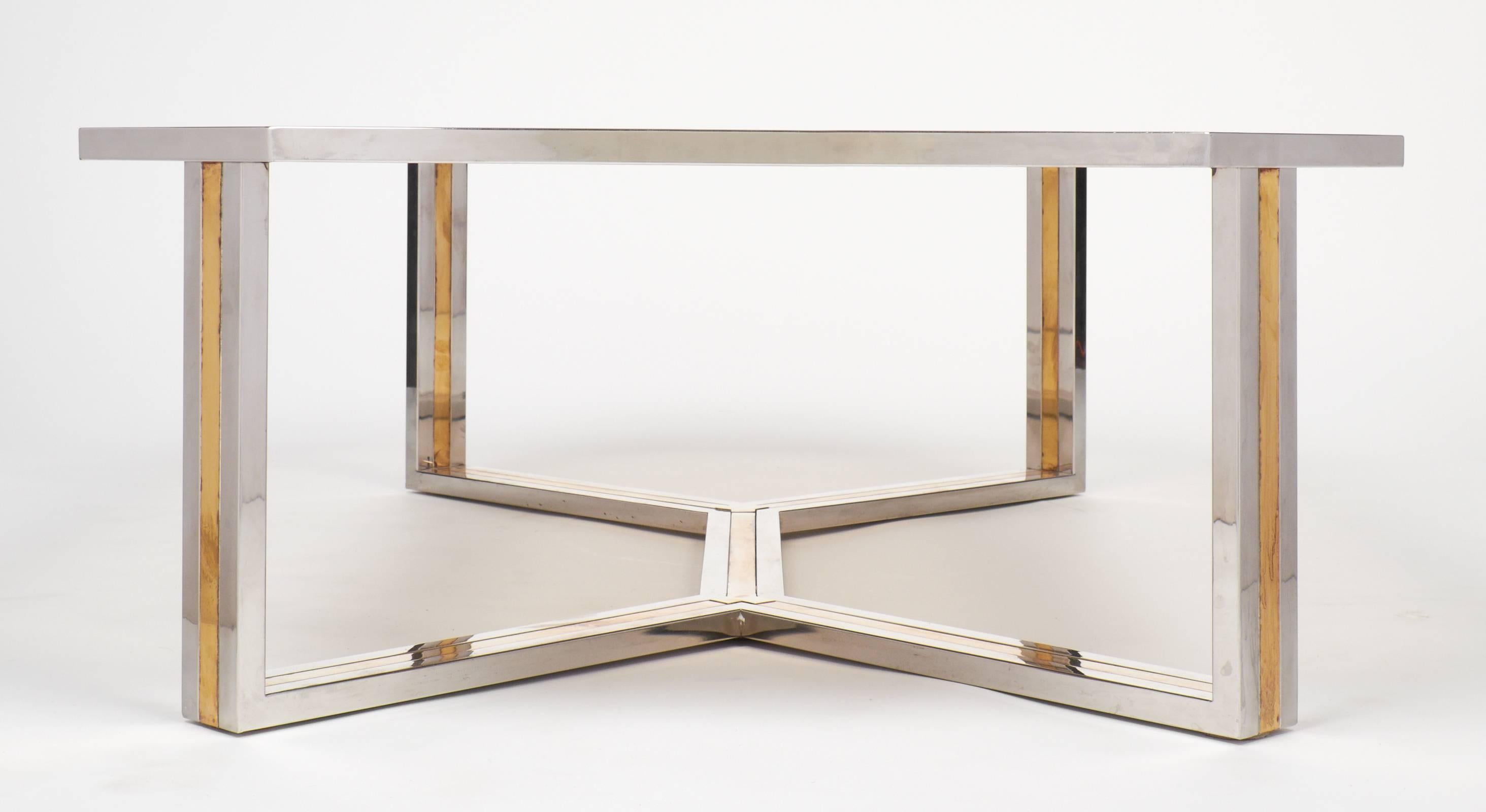 Mid-Century Modern Italian Modernist Brass and Chrome Coffee Table by Romeo Rega