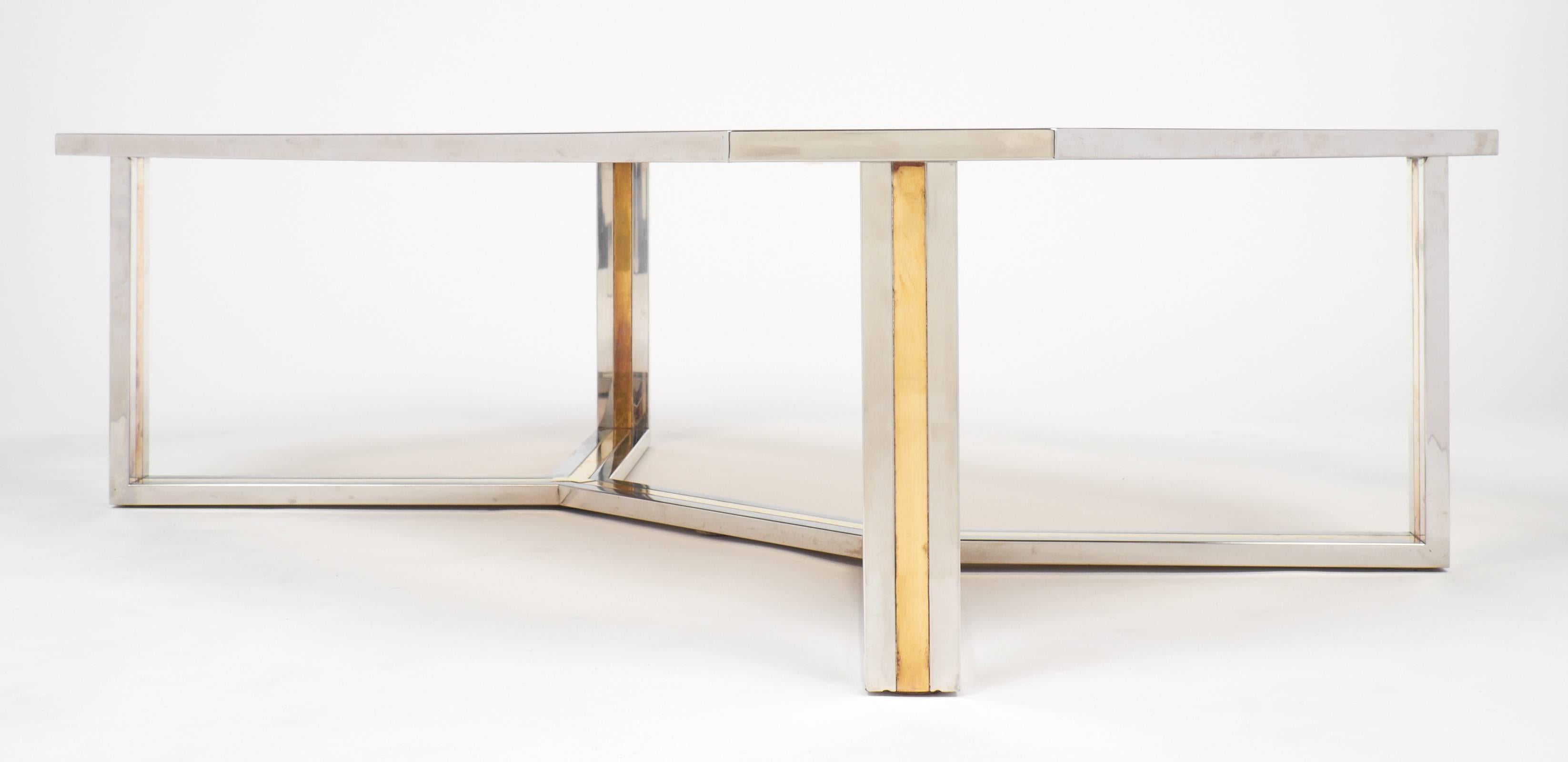 French Italian Modernist Brass and Chrome Coffee Table by Romeo Rega