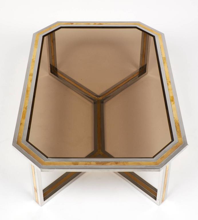 Italian Modernist Brass and Chrome Coffee Table by Romeo Rega at 1stdibs
