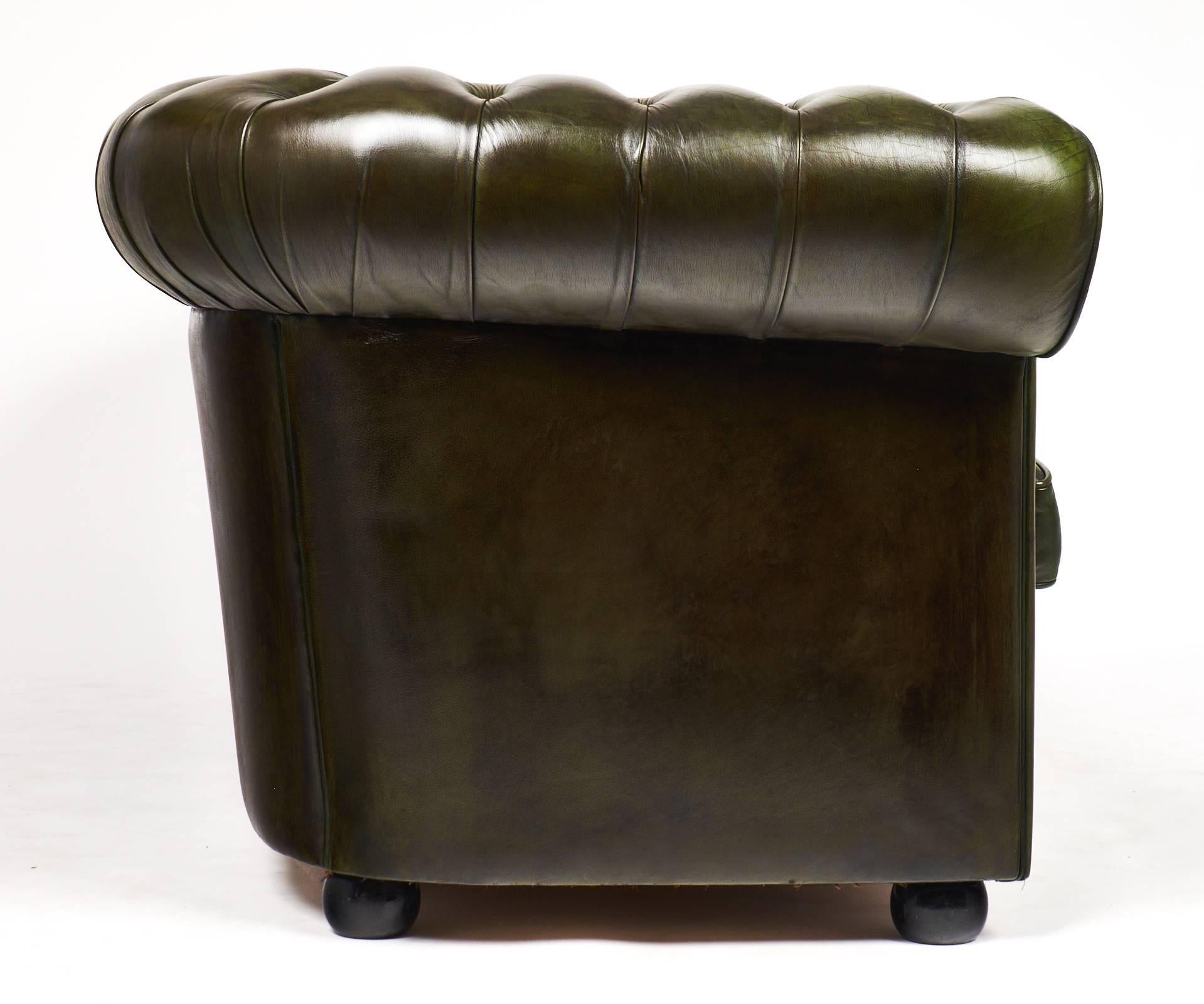 Mid-20th Century English Vintage Green or Bronze Chesterfield Sofa
