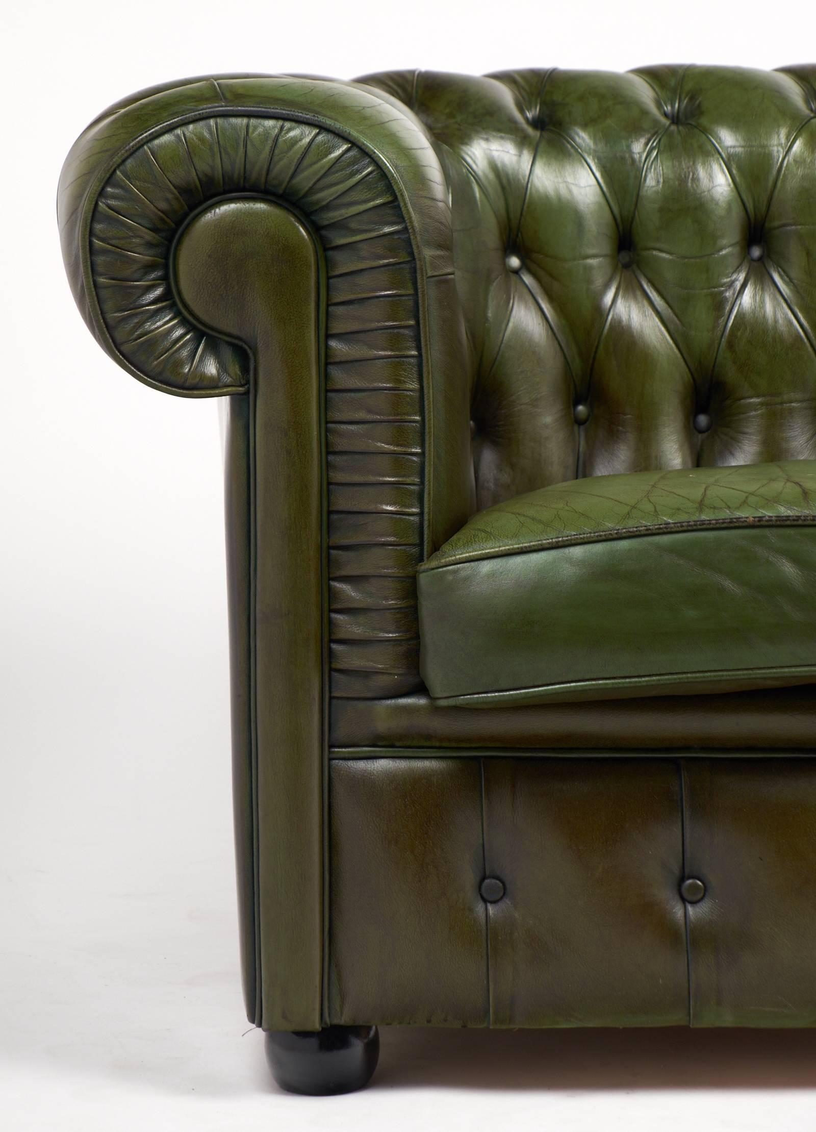 English Vintage Green or Bronze Chesterfield Sofa 1