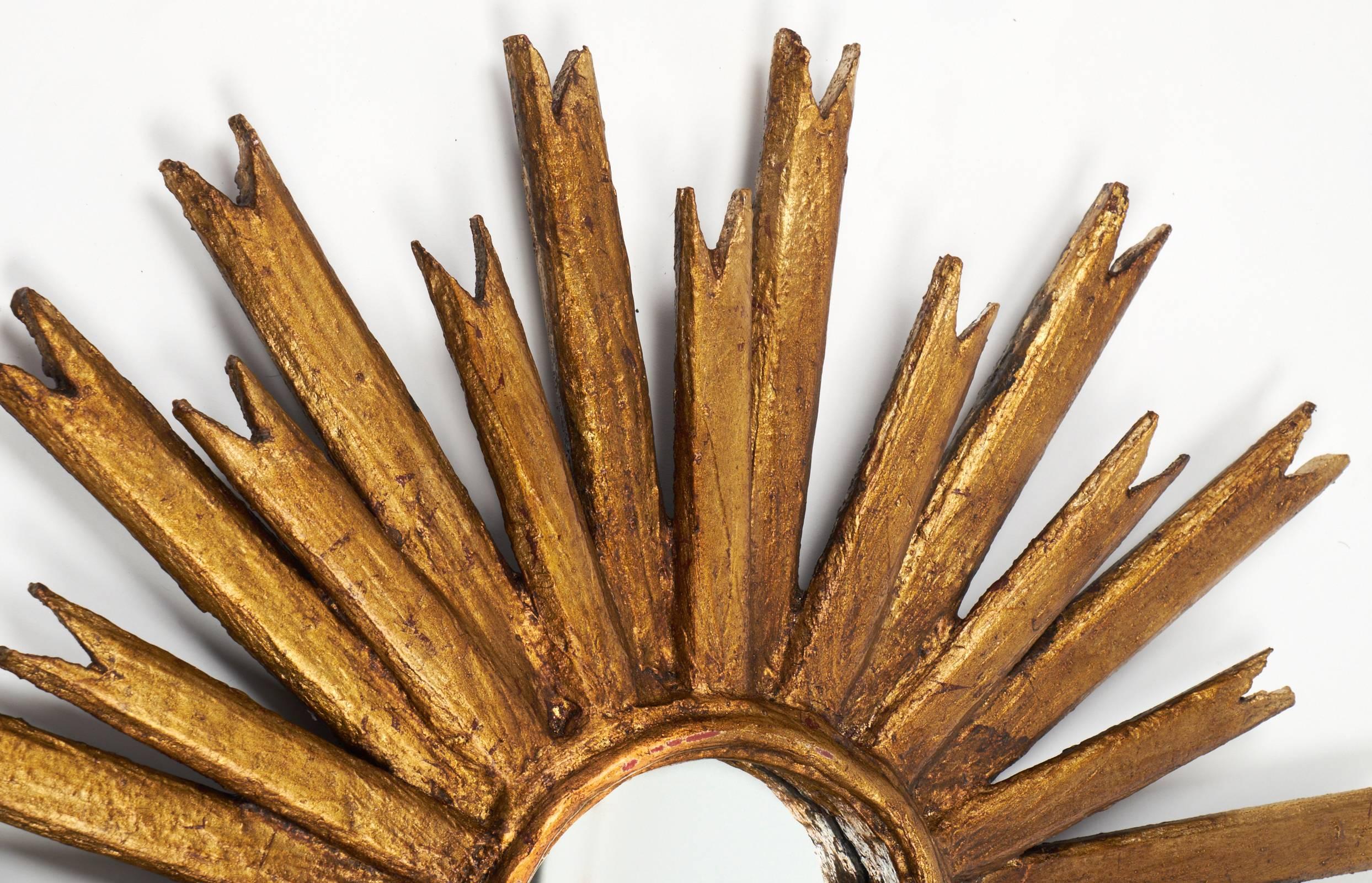 Spanish Vintage Carved Giltwood Sunburst Mirror 2