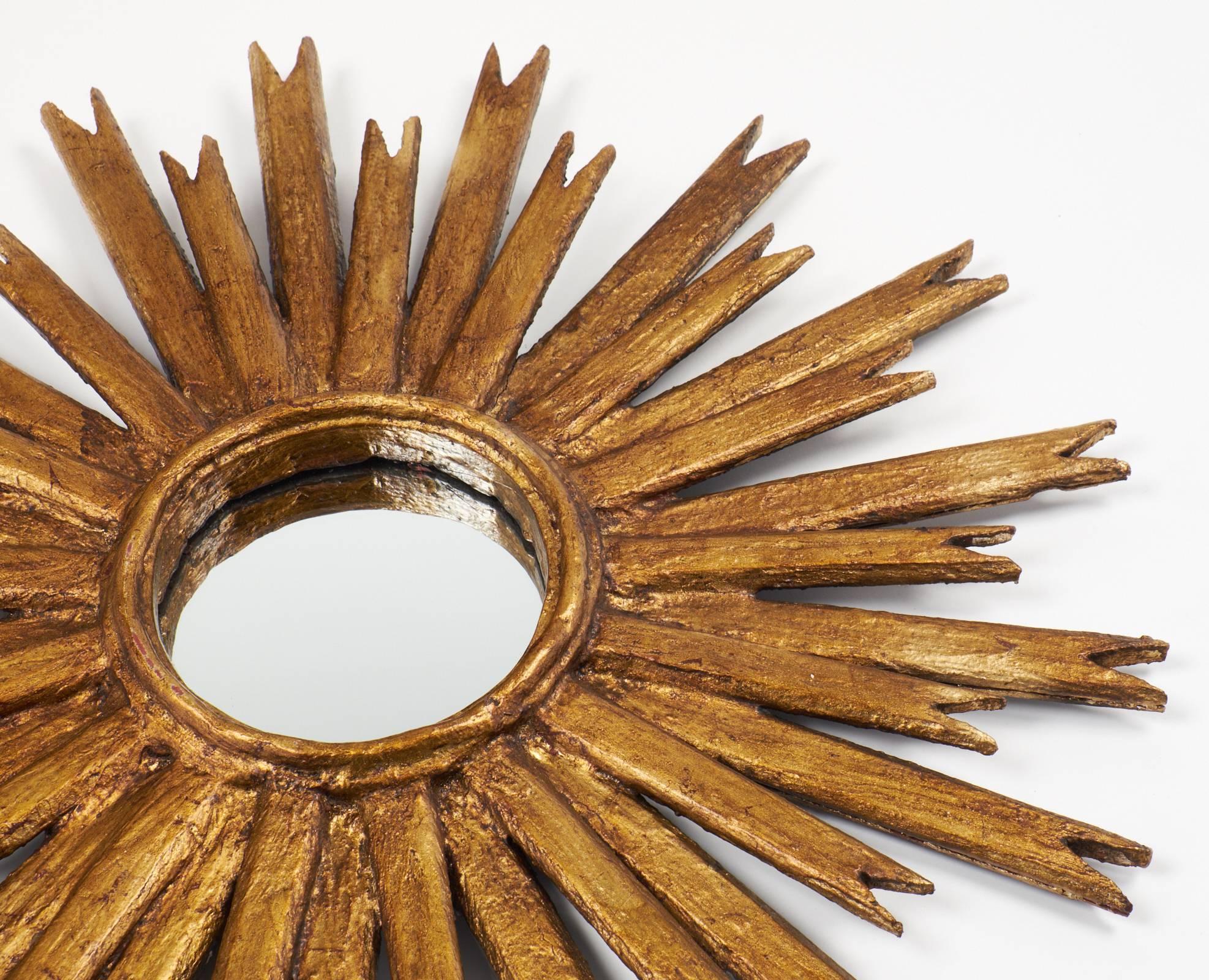 20th Century Spanish Vintage Carved Giltwood Sunburst Mirror