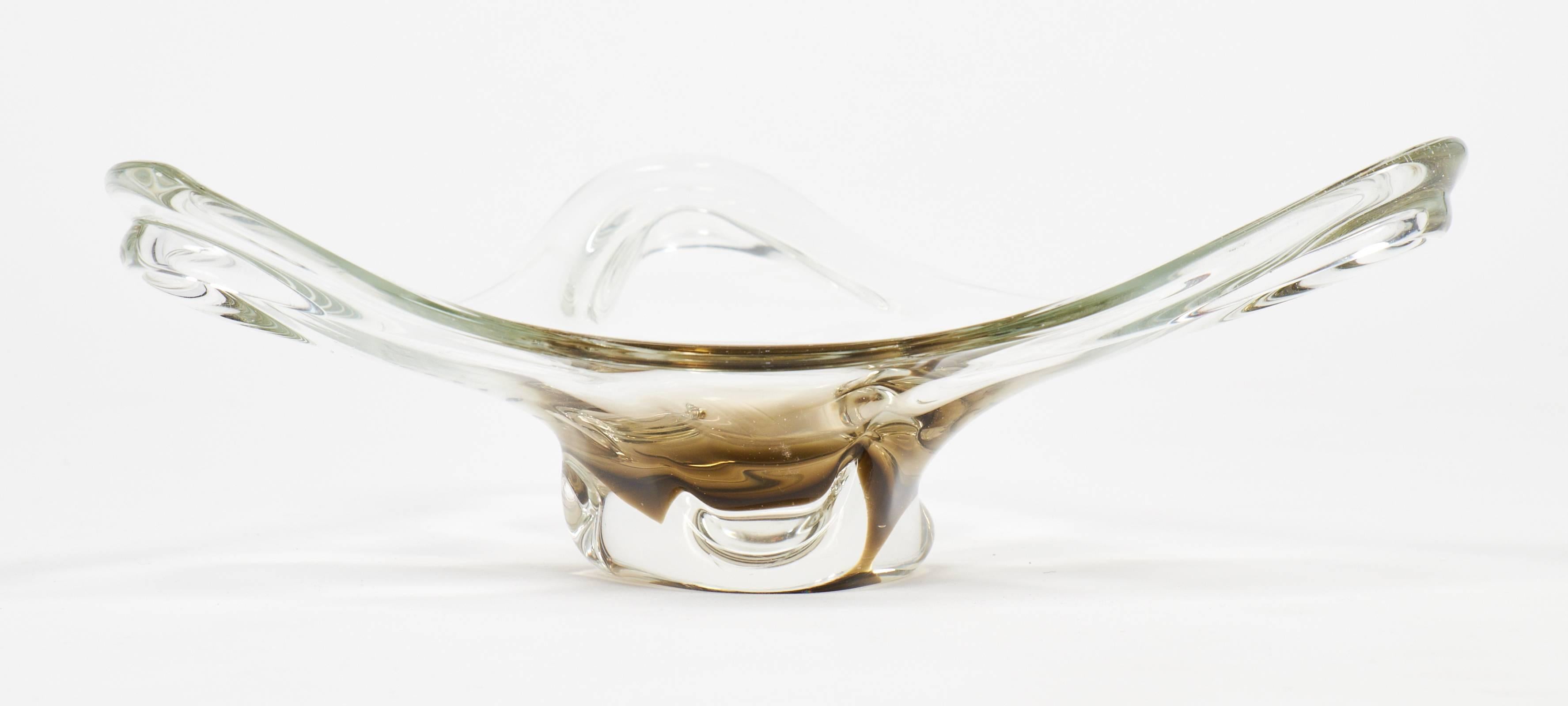 Mid-20th Century Murano Clear and Amber Handblown Glass Ashtray
