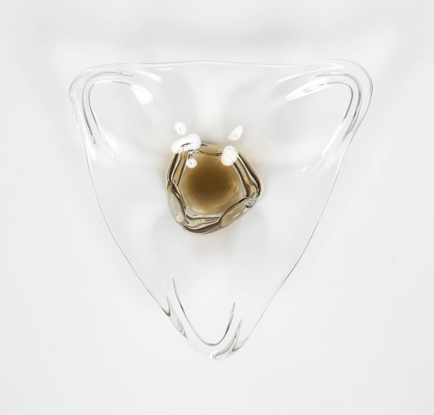 Murano Clear and Amber Handblown Glass Ashtray 1