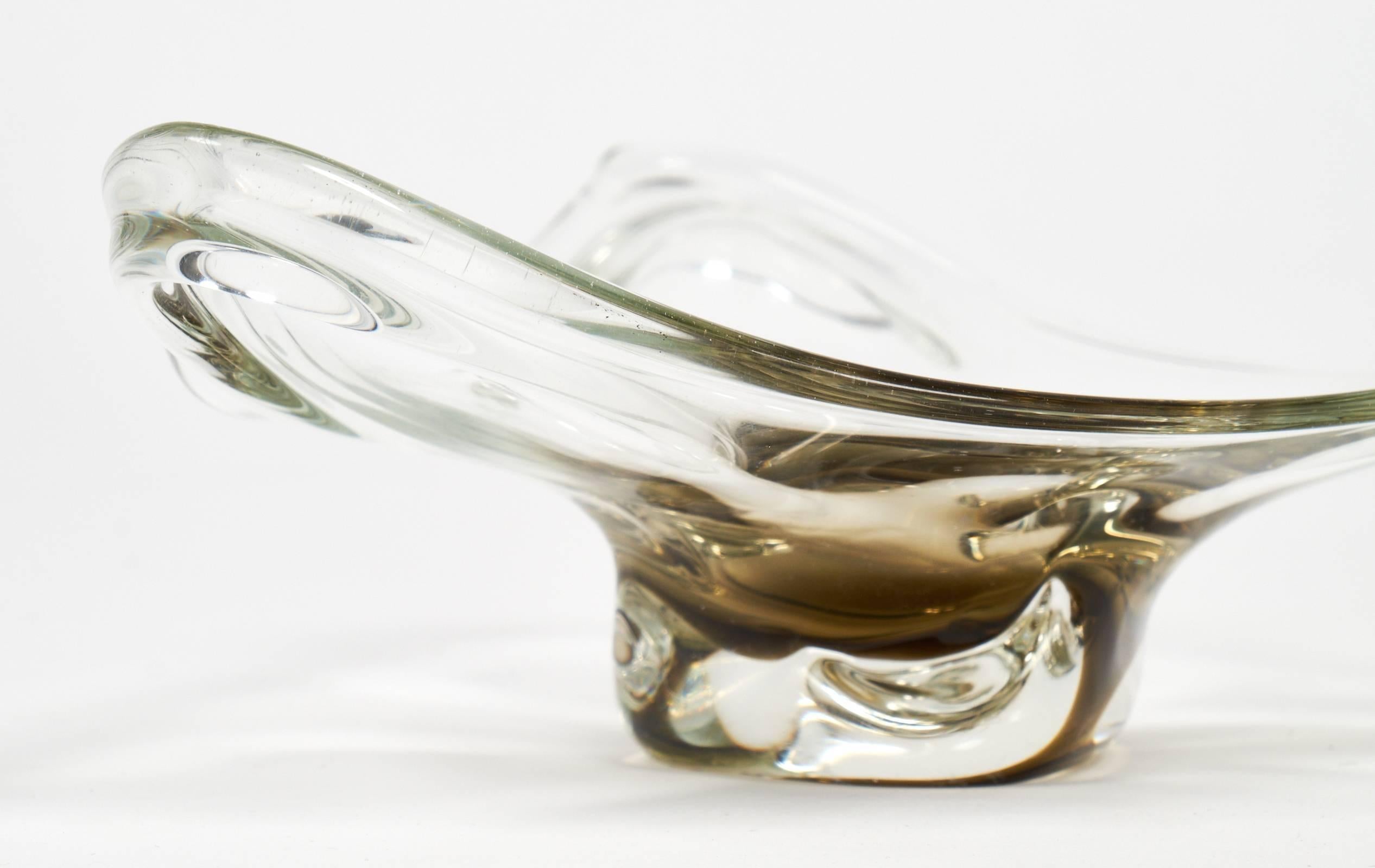 Murano Clear and Amber Handblown Glass Ashtray 2