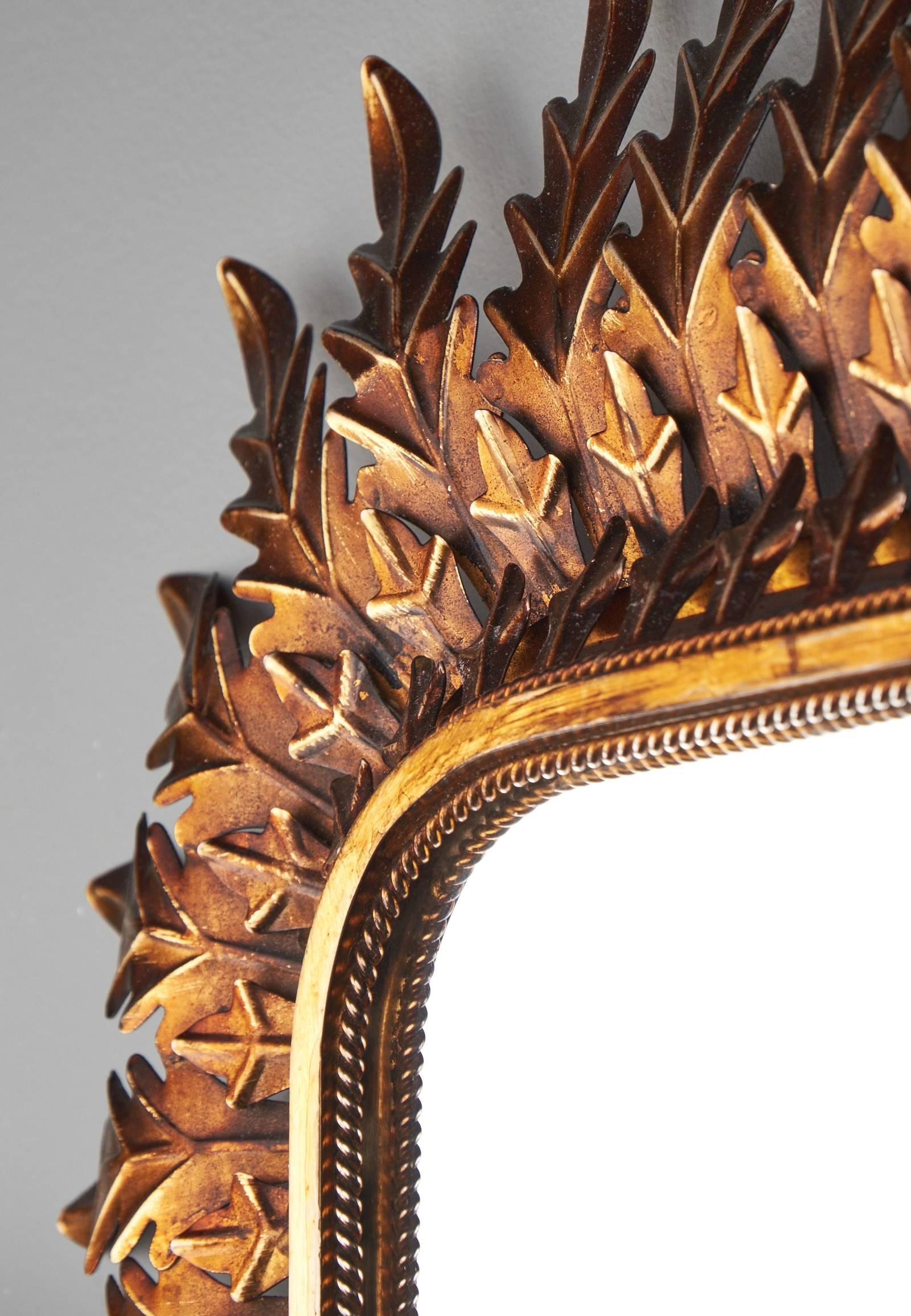 Gilt French Mid-Century Gilded Hand-Hammered Tole Mirror
