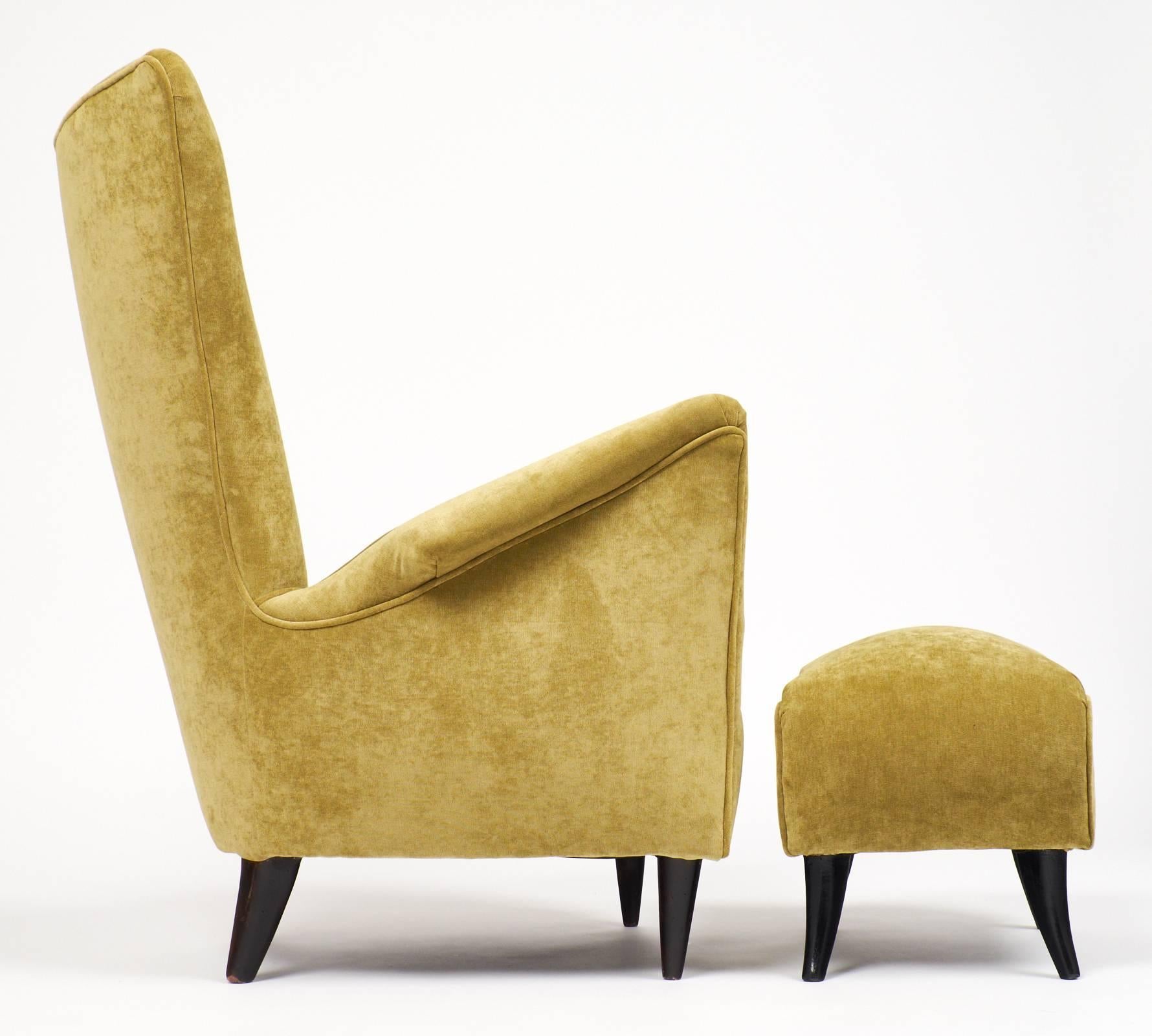 20th Century Vintage Italian Armchair with Stool, Attributed to Gio Ponti