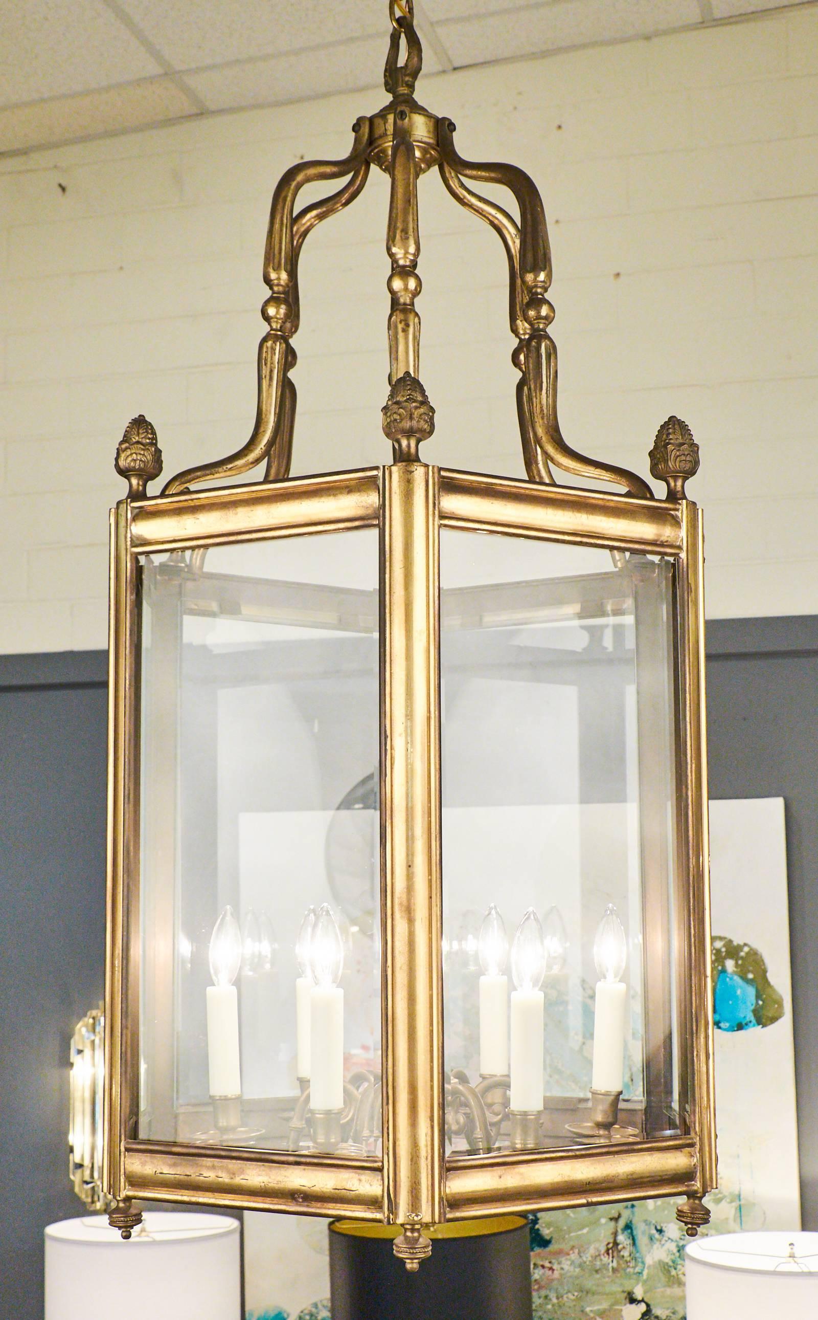 Gilt Antique French Louis XVI Style Lantern in Solid Brass