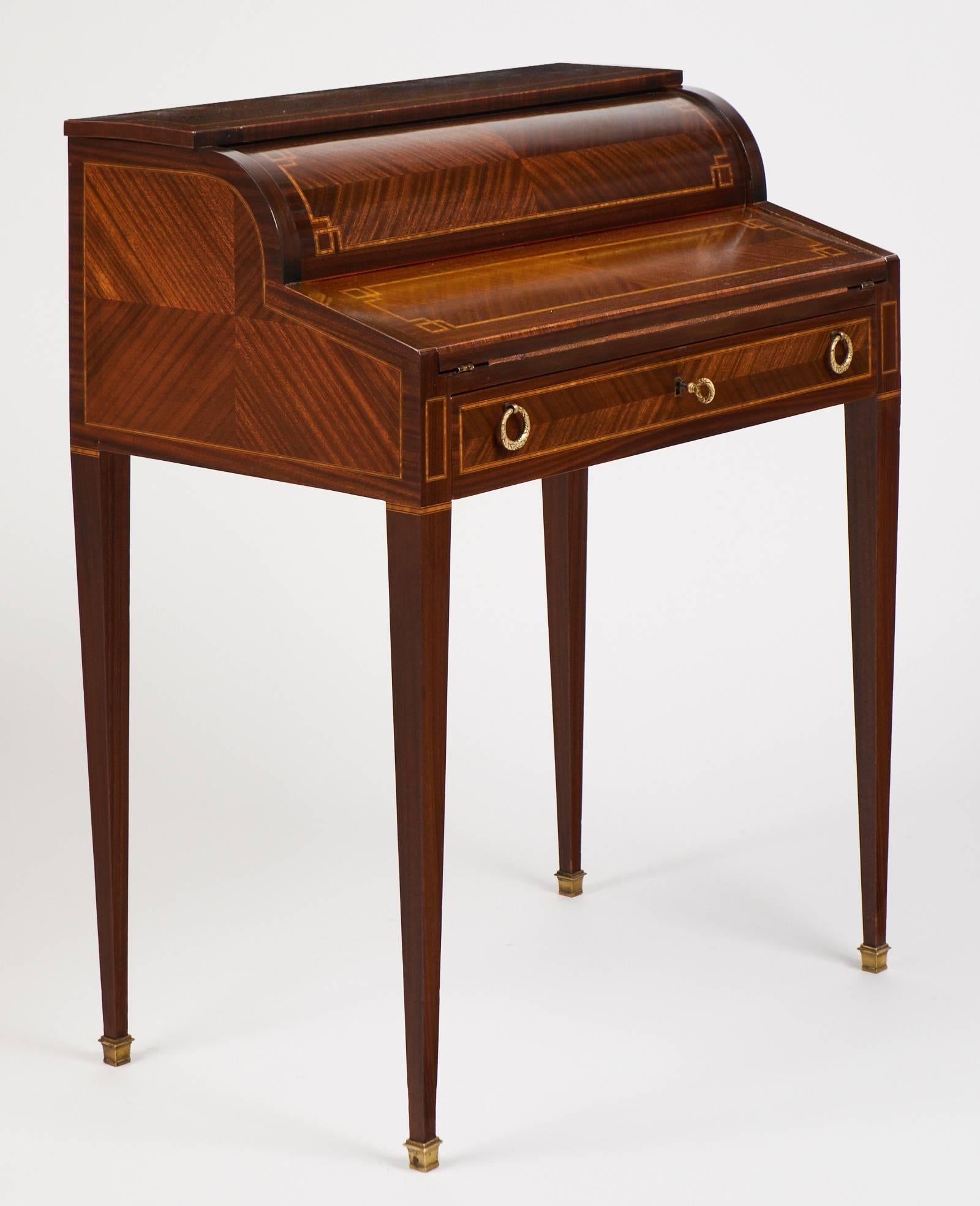 Late 19th Century French Louis XVI Leather-Top Roll Top Writing Desk