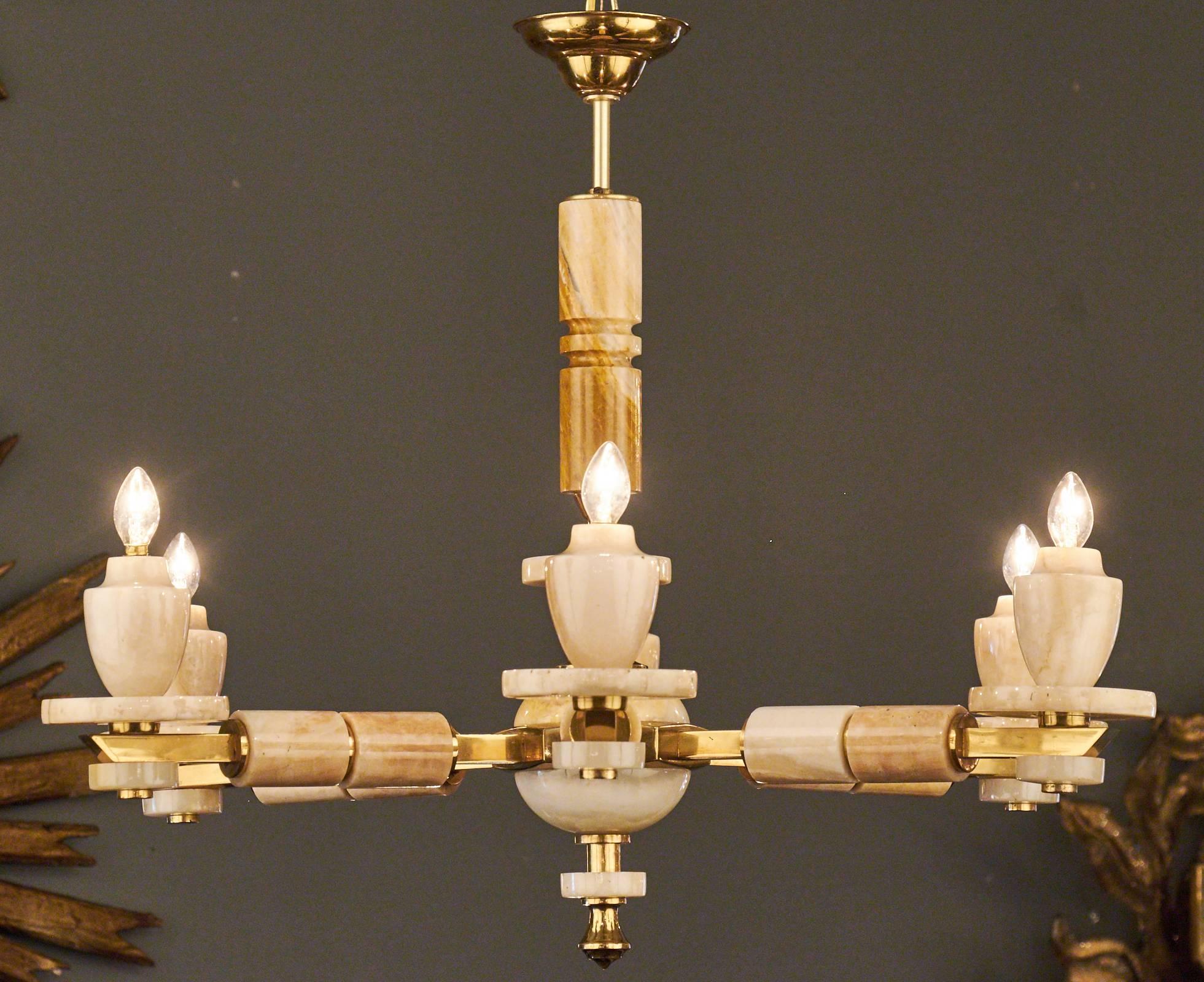Vintage Six-Arm Onyx Chandelier In Excellent Condition In Austin, TX