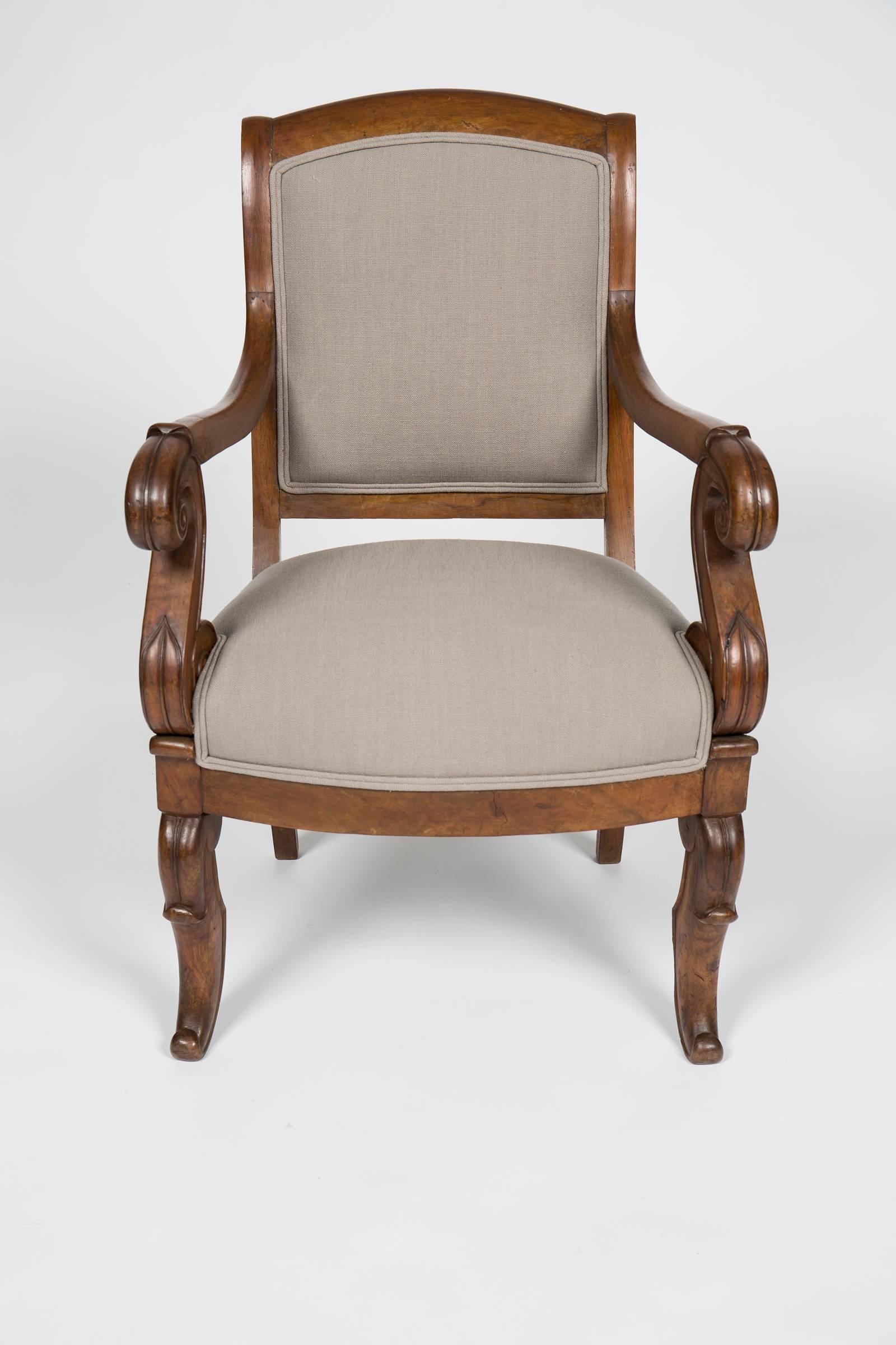 Pair of Solid Walnut French Restauration Armchairs In Good Condition In Austin, TX