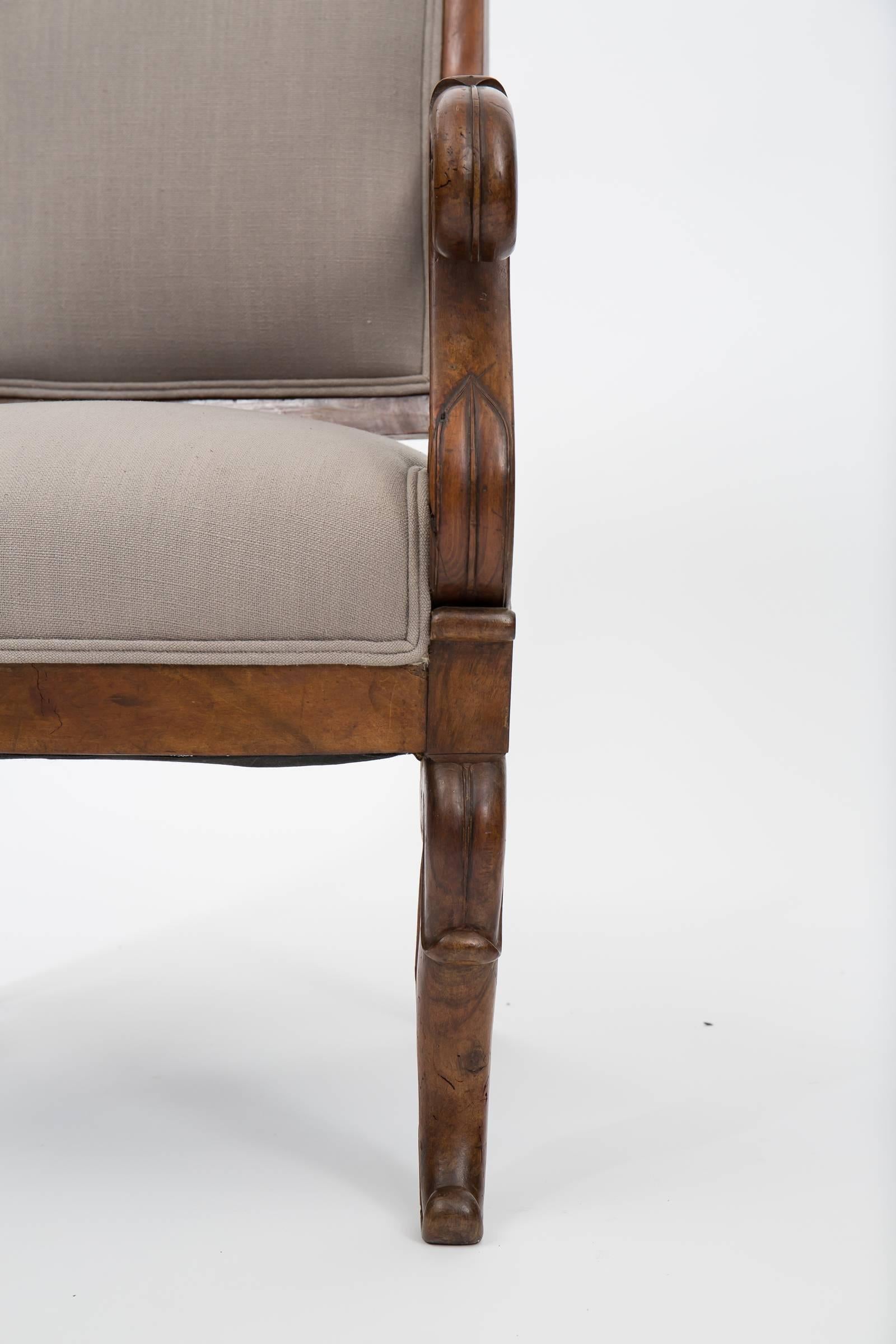 Pair of Solid Walnut French Restauration Armchairs 3