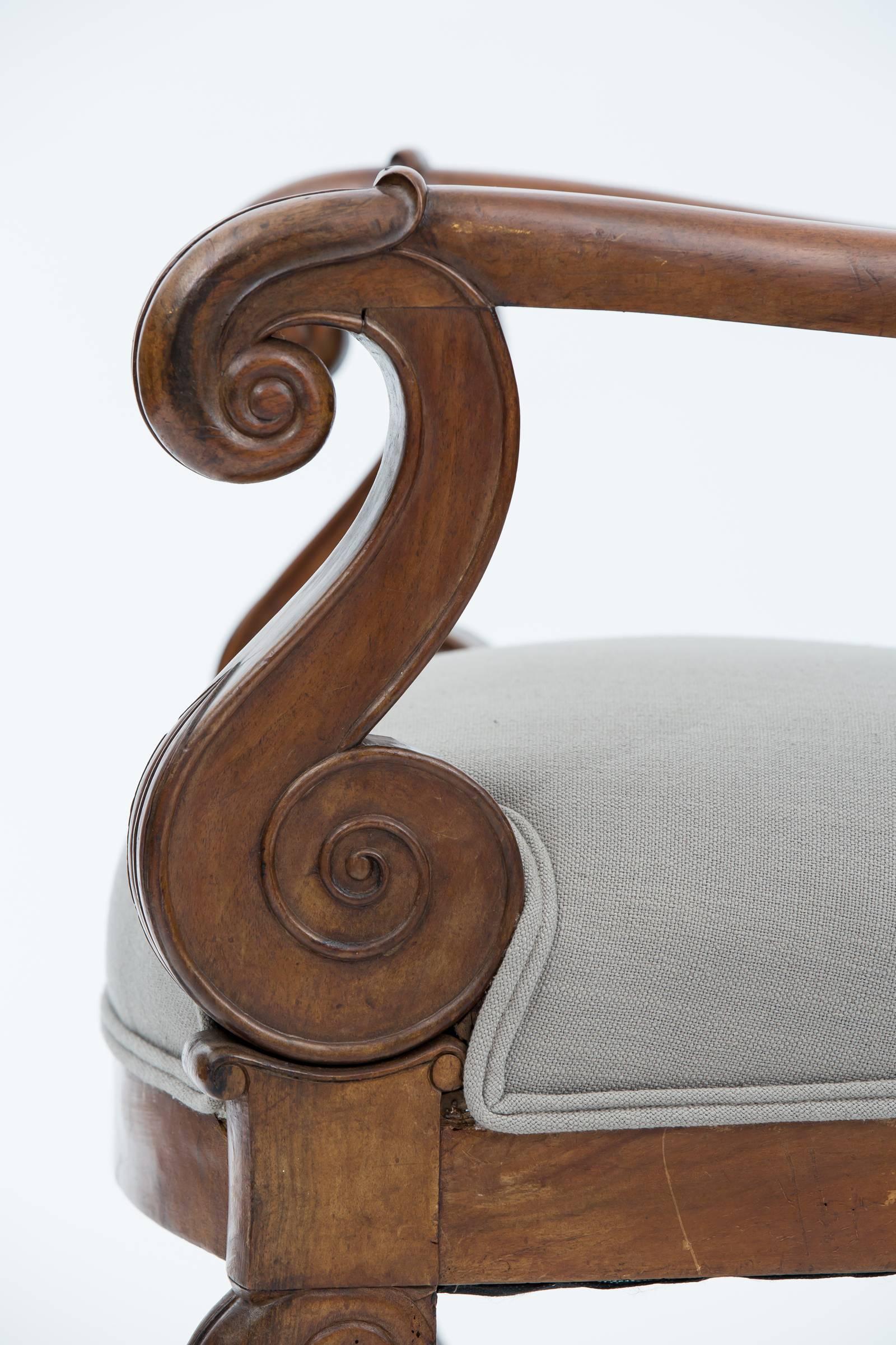 Pair of Solid Walnut French Restauration Armchairs 5