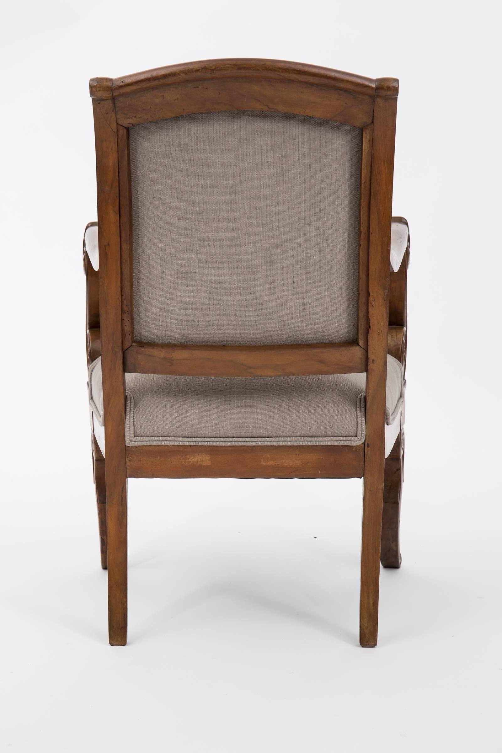 Pair of Solid Walnut French Restauration Armchairs 2