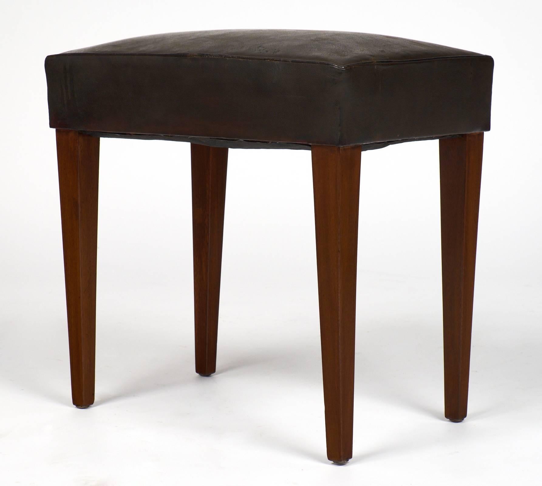 French Art Deco Leather Stool In Good Condition In Austin, TX