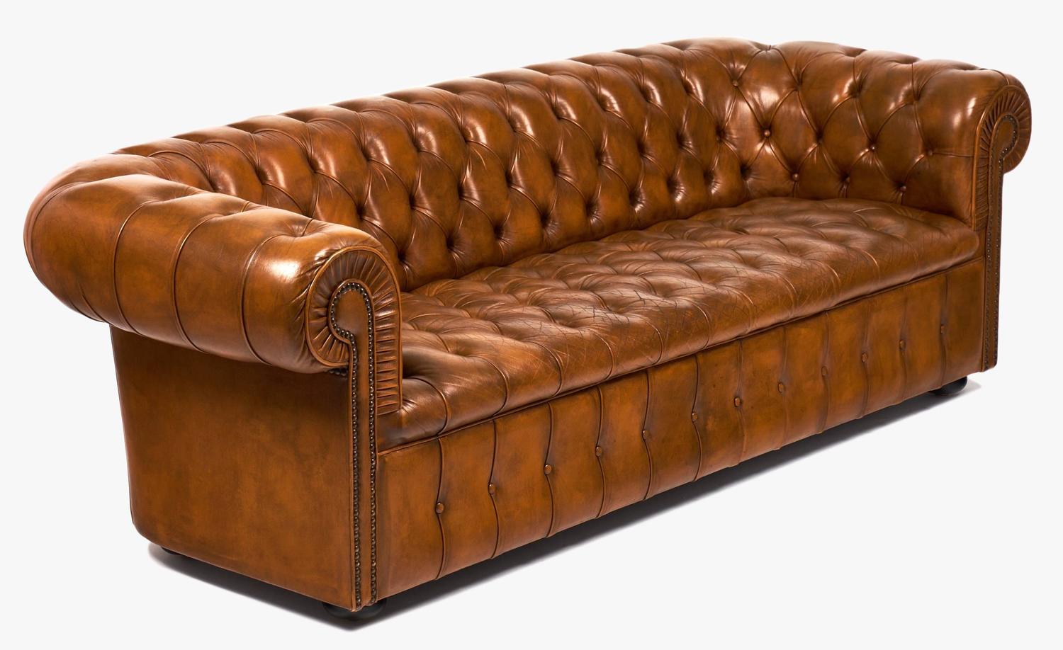 Vintage English Cognac Leather Chesterfield Sofa at 1stdibs
