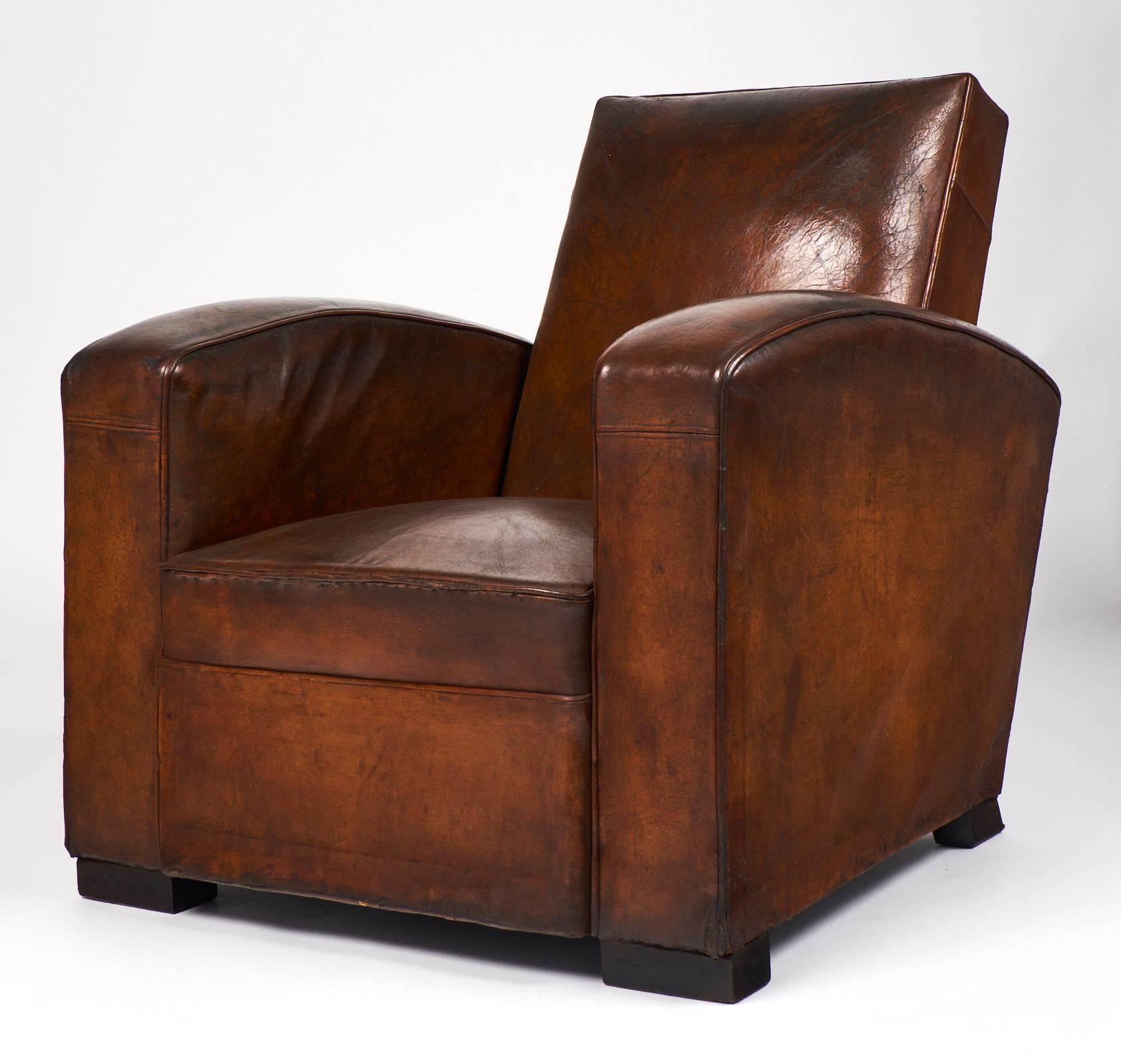 Art Deco French 1940s Original Leather Club Chair
