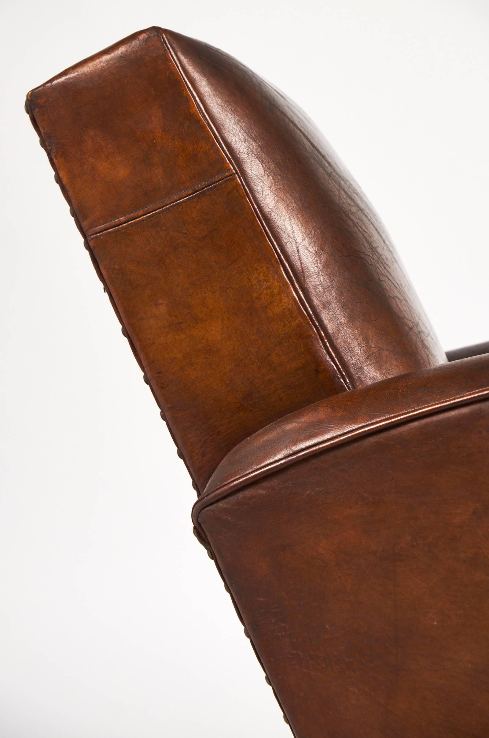Mid-20th Century French 1940s Original Leather Club Chair