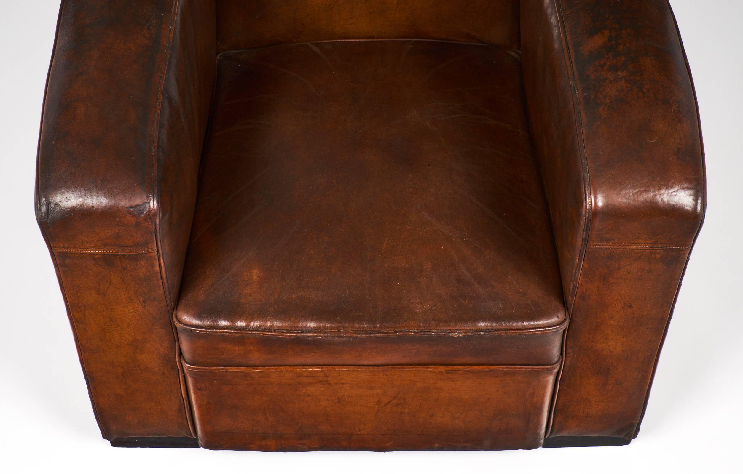 French 1940s Original Leather Club Chair 3