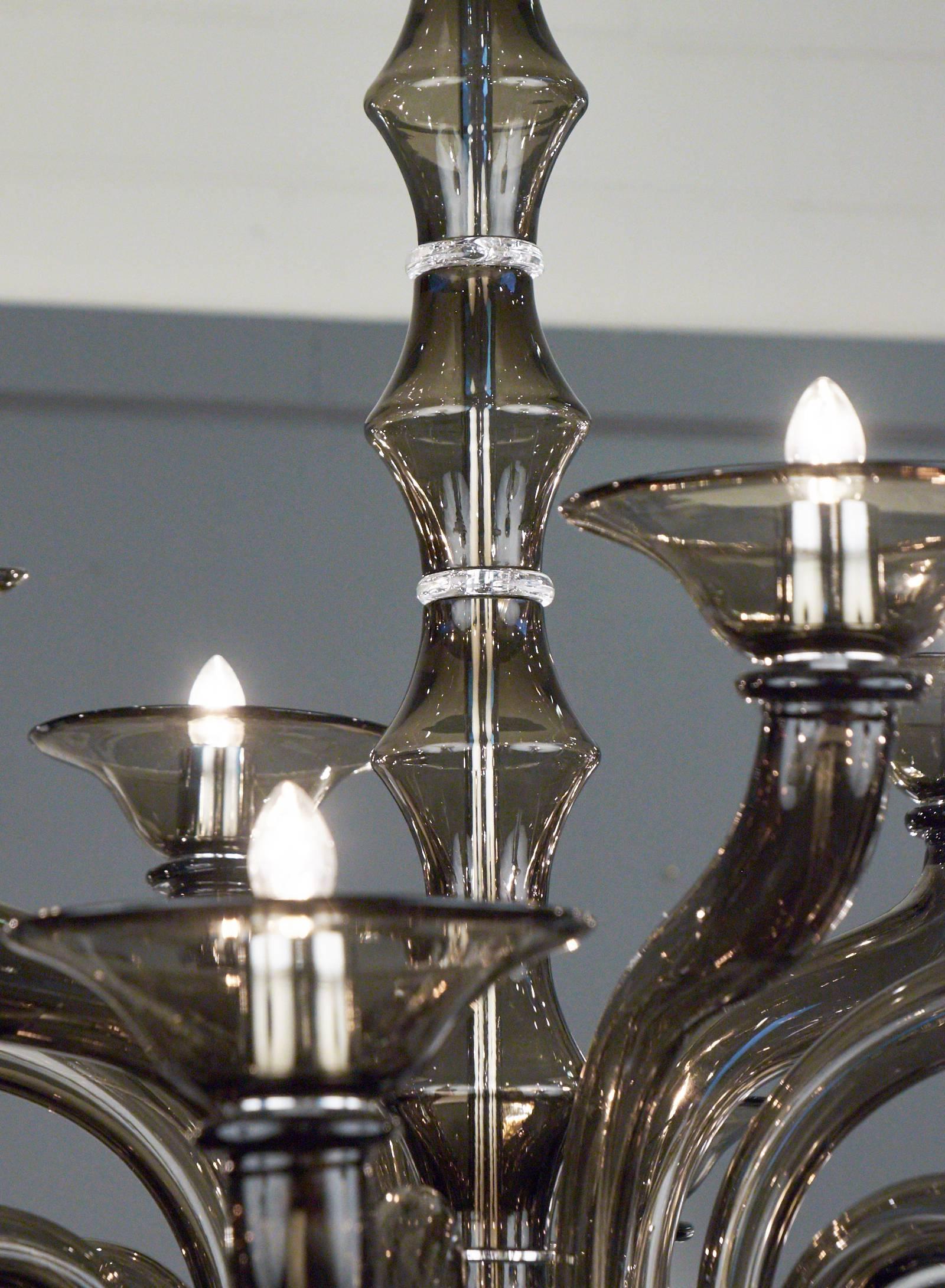 Mid-Century Modern Murano Smoked Mercury Glass Chandelier For Sale
