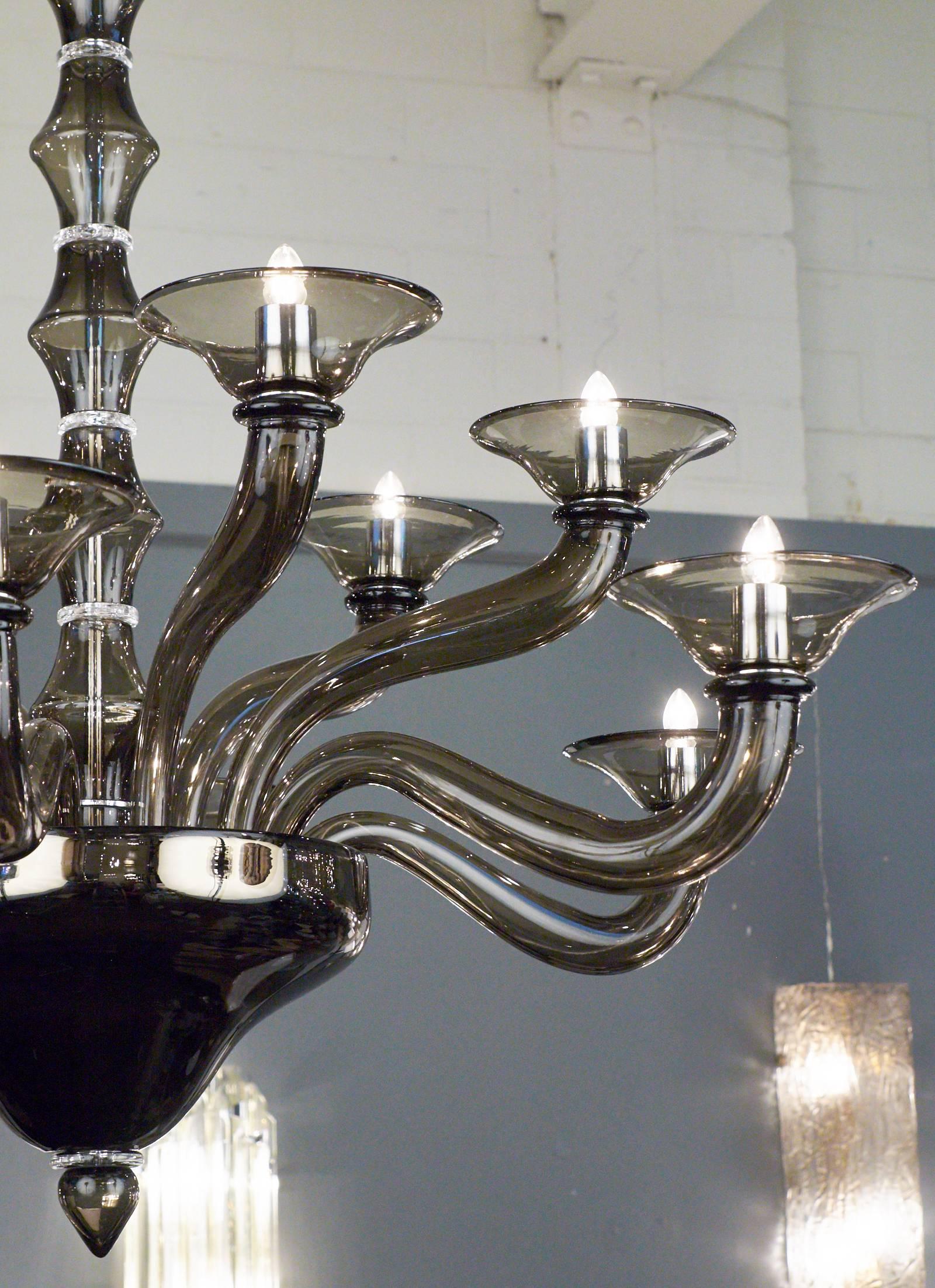 Murano Smoked Mercury Glass Chandelier In Excellent Condition For Sale In Austin, TX