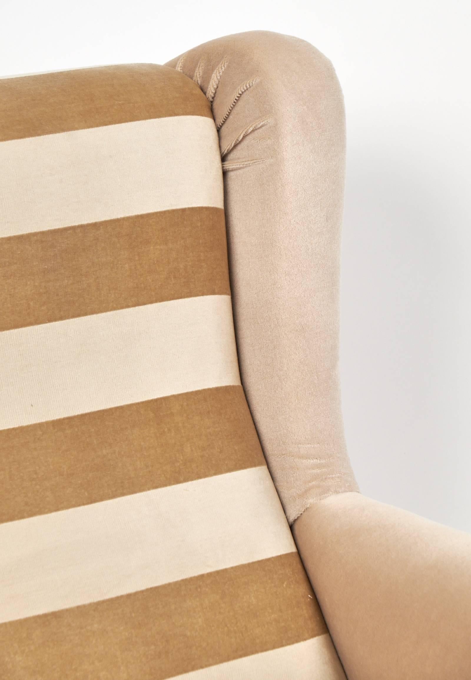Brass Italian Mid-Century Modern Striped Velvet Armchairs