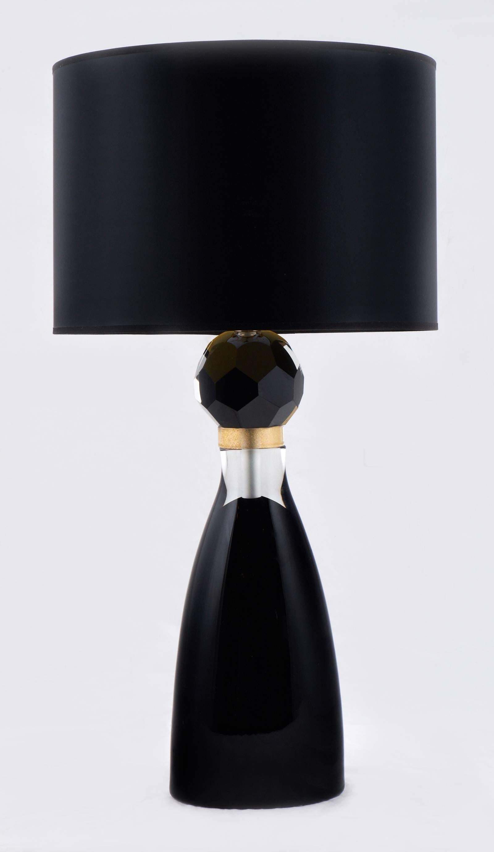 Modern Murano Black Glass Pair of Table Lamps For Sale