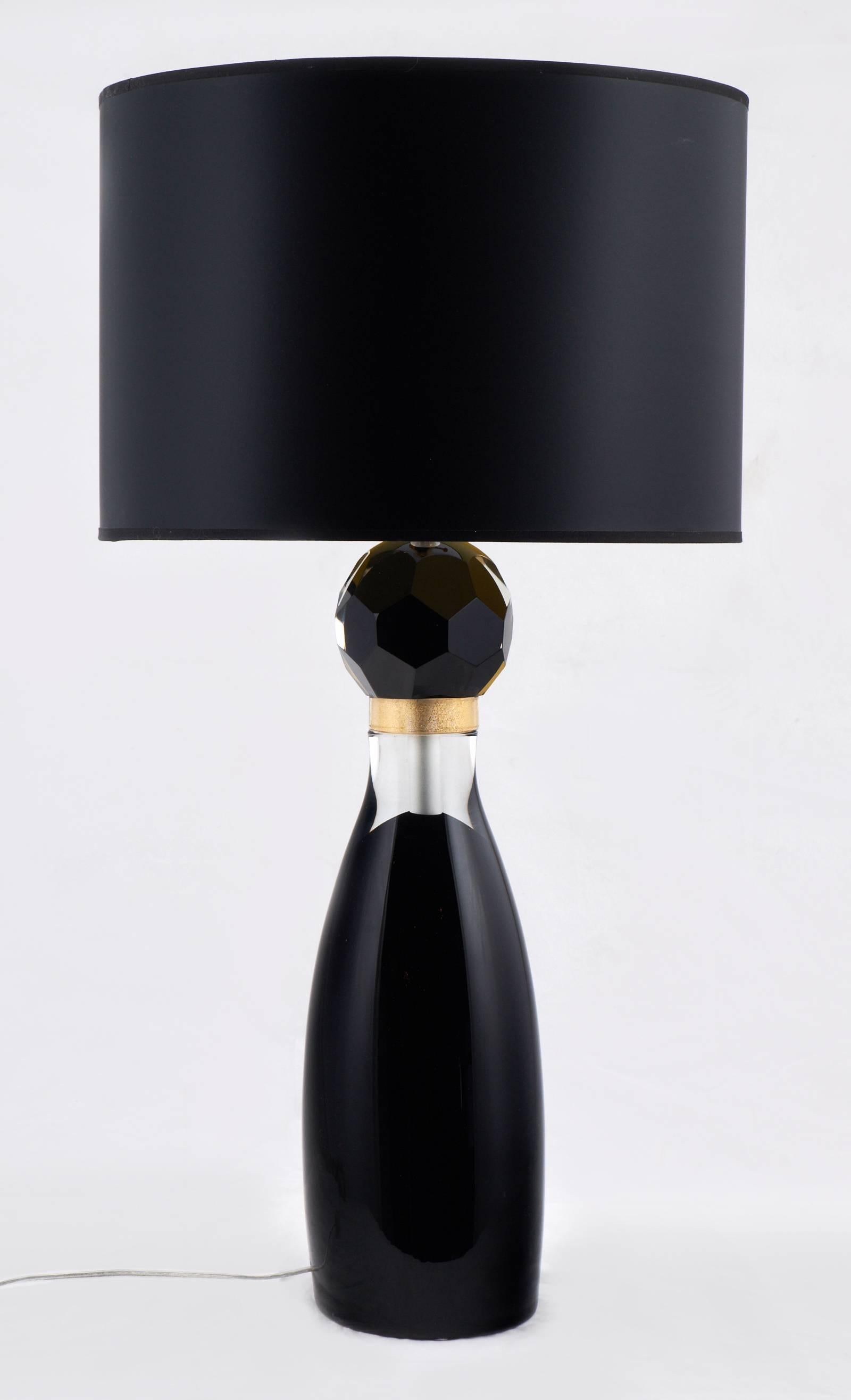 Murano Black Glass Pair of Table Lamps For Sale 3