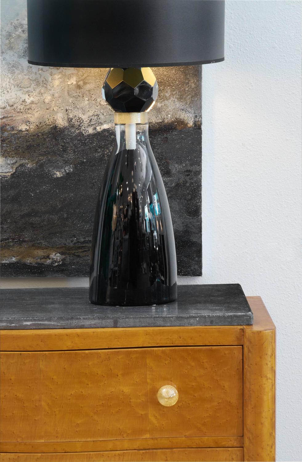Murano Black Glass Pair of Table Lamps For Sale at 1stdibs