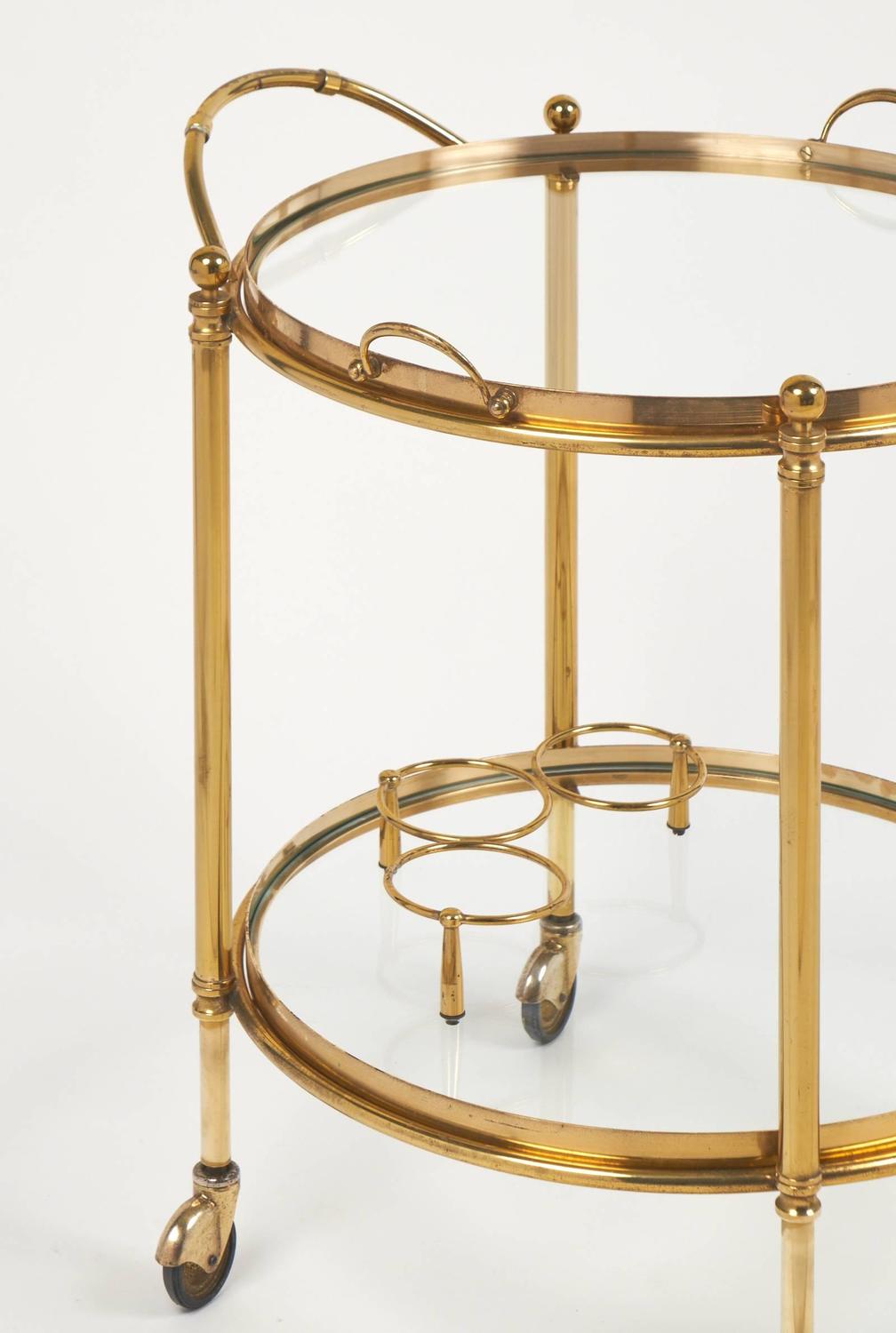 French Vintage Round Brass Bar Cart For Sale at 1stdibs