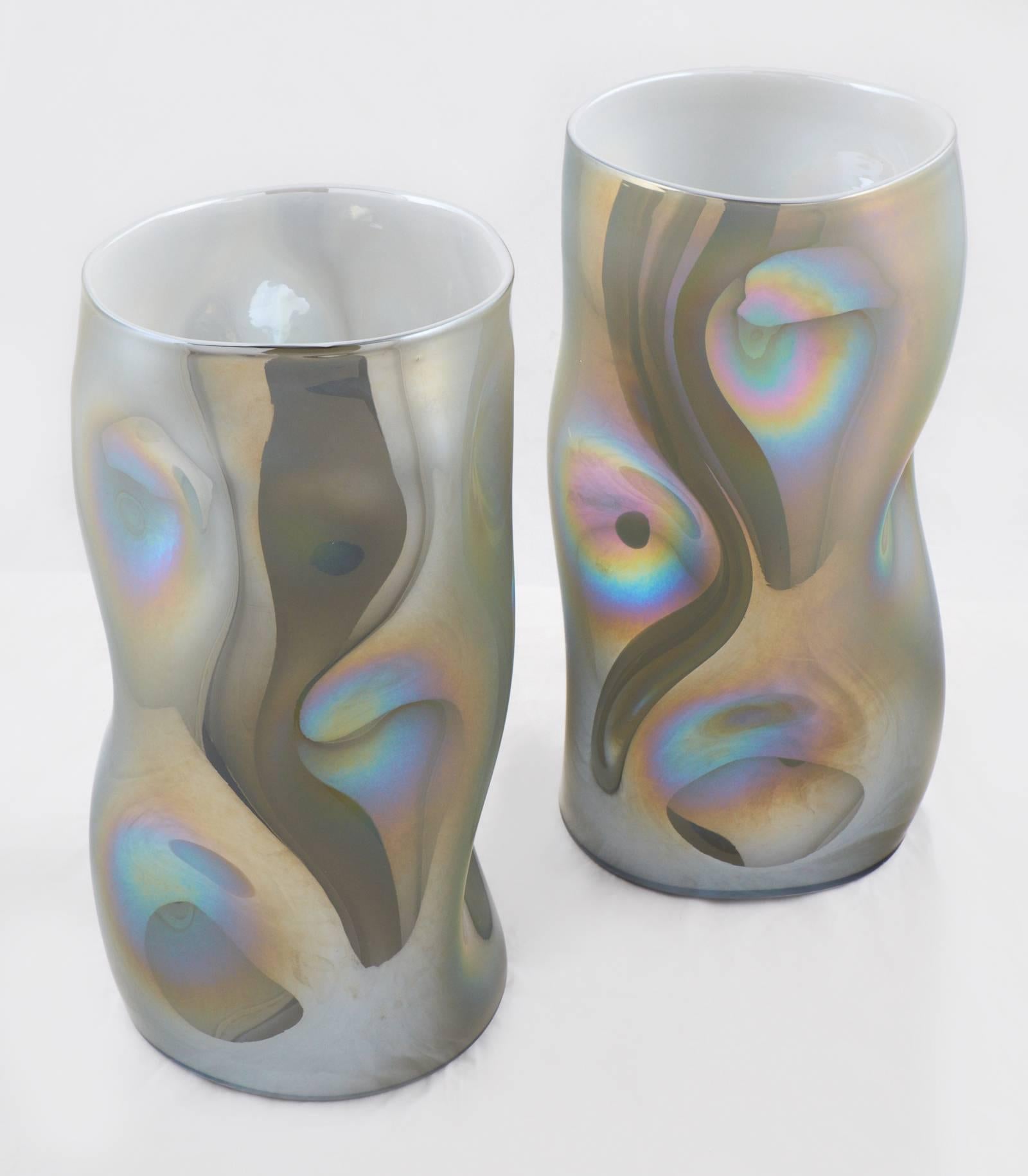 Sculptural Murano Iridescent Mirrored Glass Vases For Sale 1