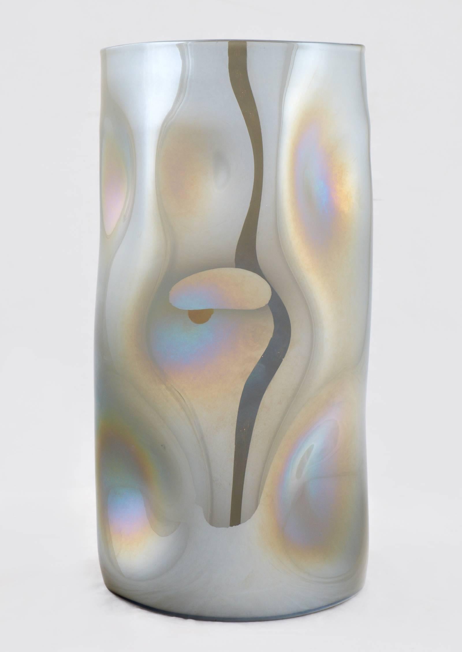 Italian Sculptural Murano Iridescent Mirrored Glass Vases For Sale
