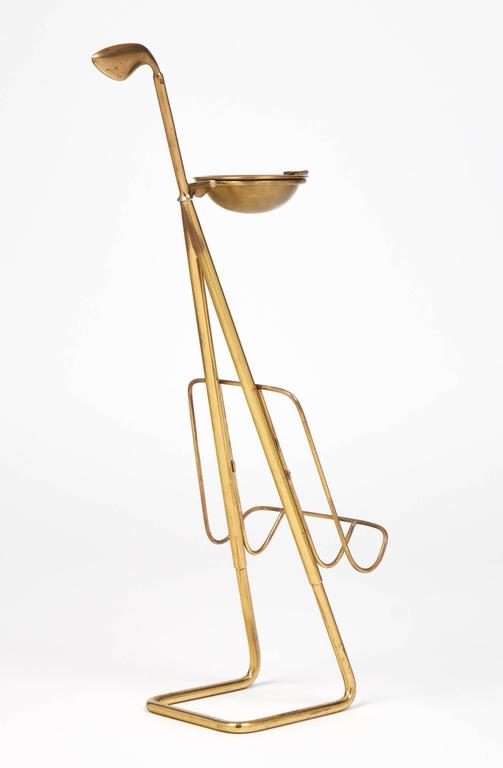 French Vintage Brass Magazine Stand with Ashtray For Sale at 1stdibs