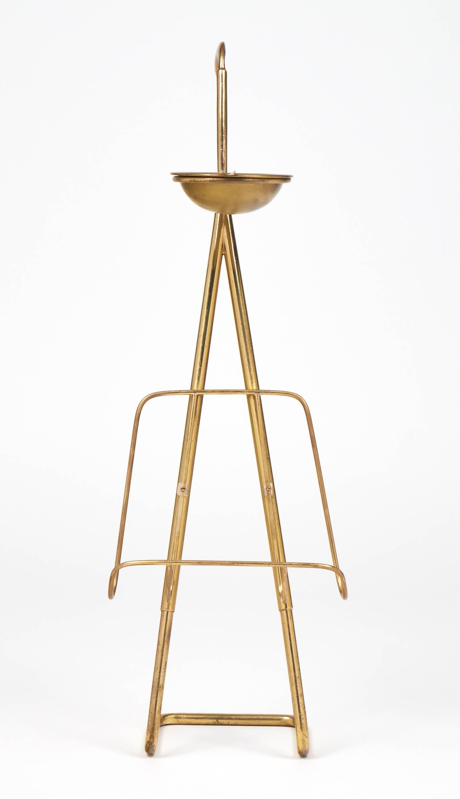 Mid-20th Century French Vintage Brass Magazine Stand with Ashtray
