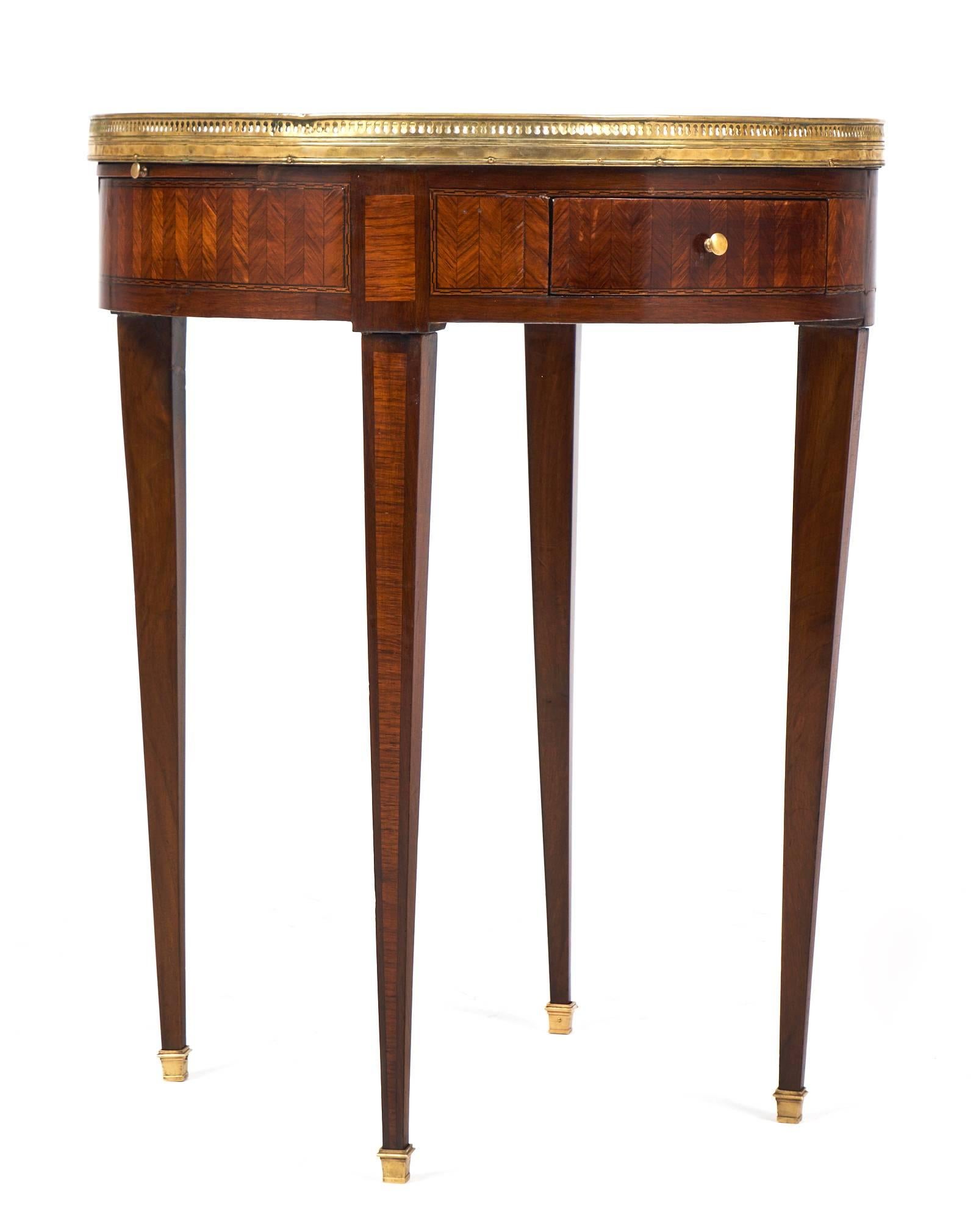 Early 20th Century French Louis XVI Mirror-Top Marqueted Bouillotte Table
